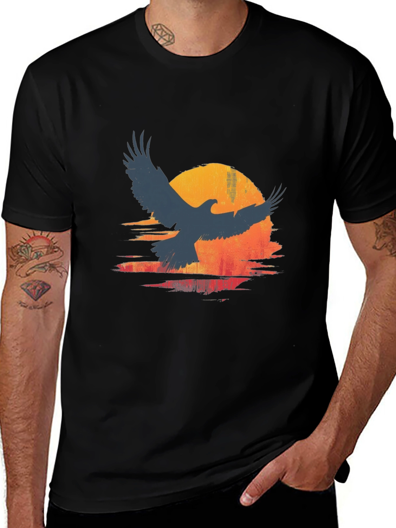 Variant 6 of Eagle Sunset Graphic Print Tee - Stylish Men's T-Shirt