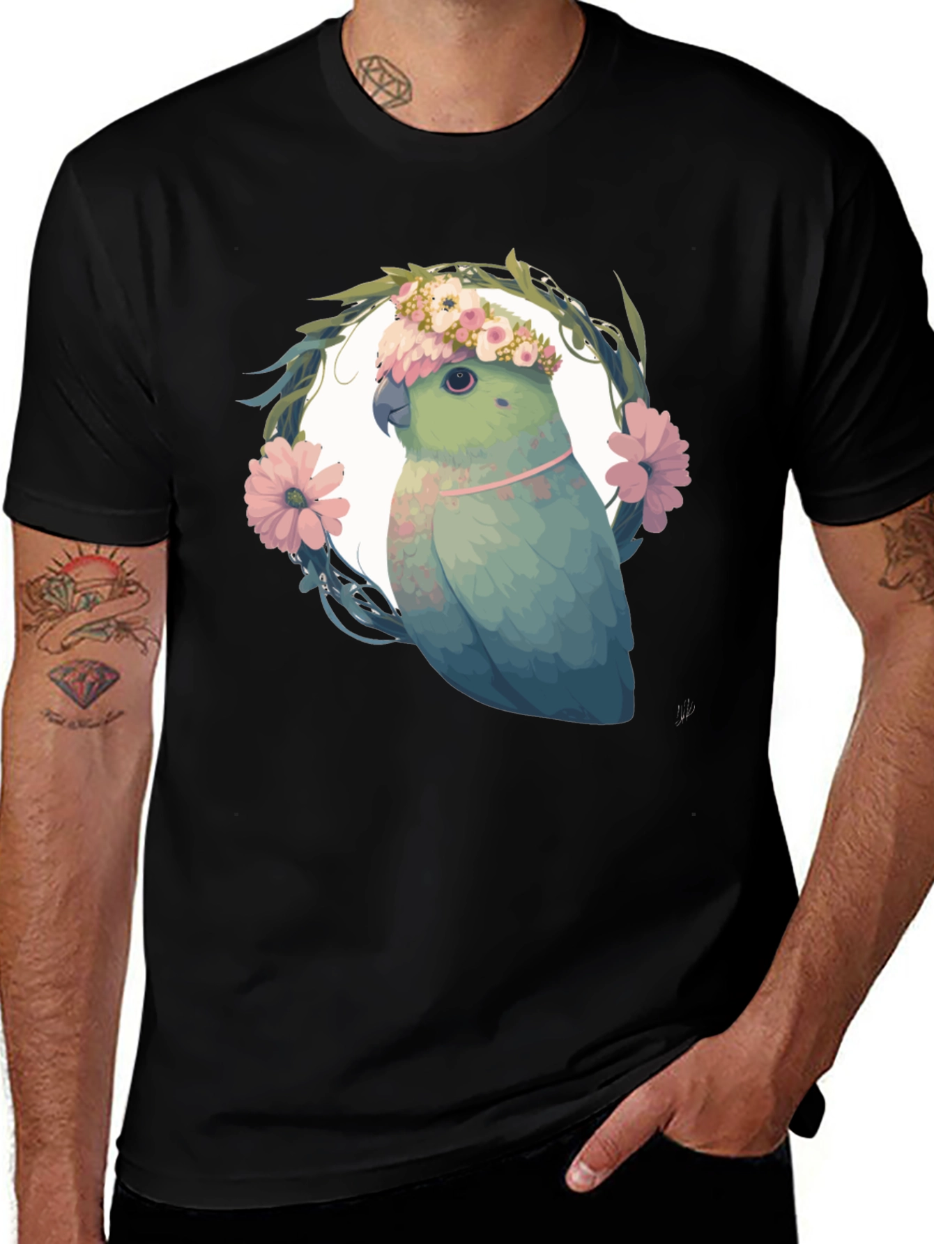 Variant 23 of Parrot Floral Wreath Graphic Tee