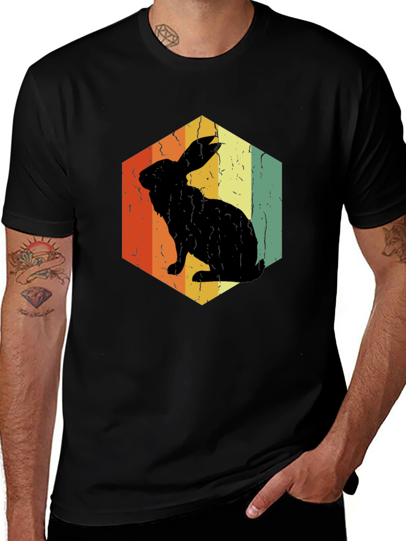 Variant 16 of Retro Rabbit T-Shirt - Black, Vintage Style