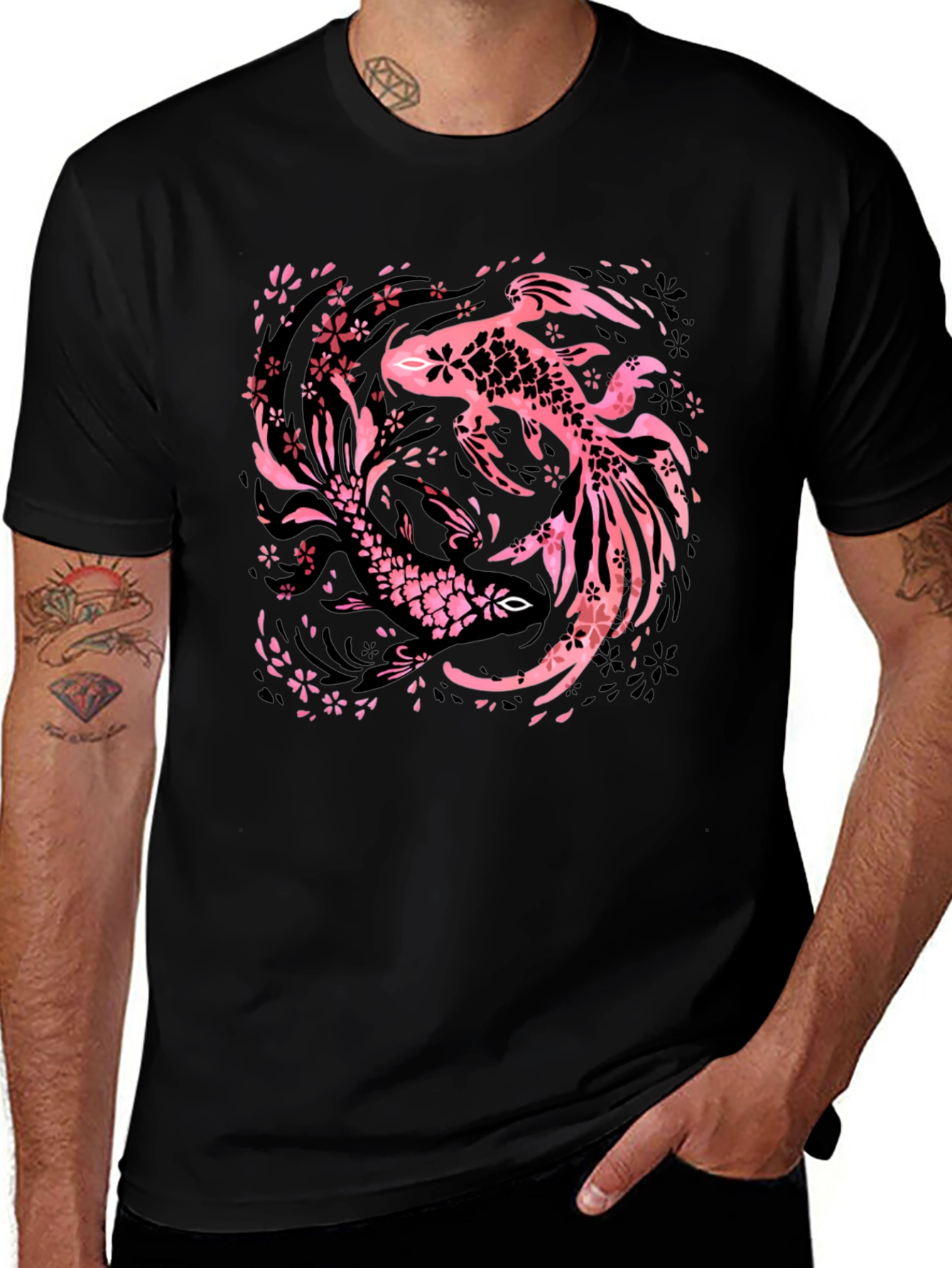 Variant 28 of Koi Fish Graphic Tee - Black