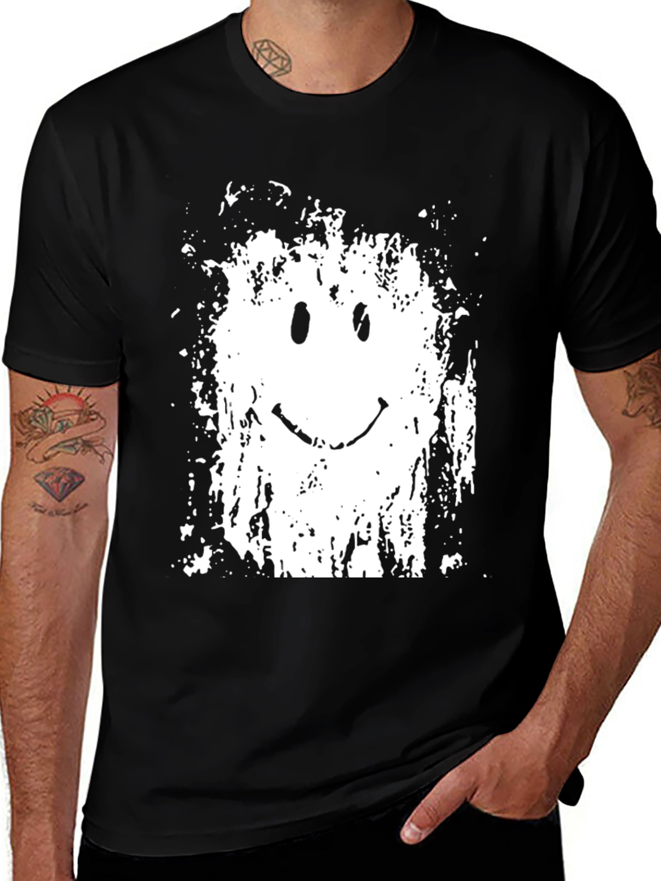 Variant 18 of Grunge Smiley Face Black Graphic Tee