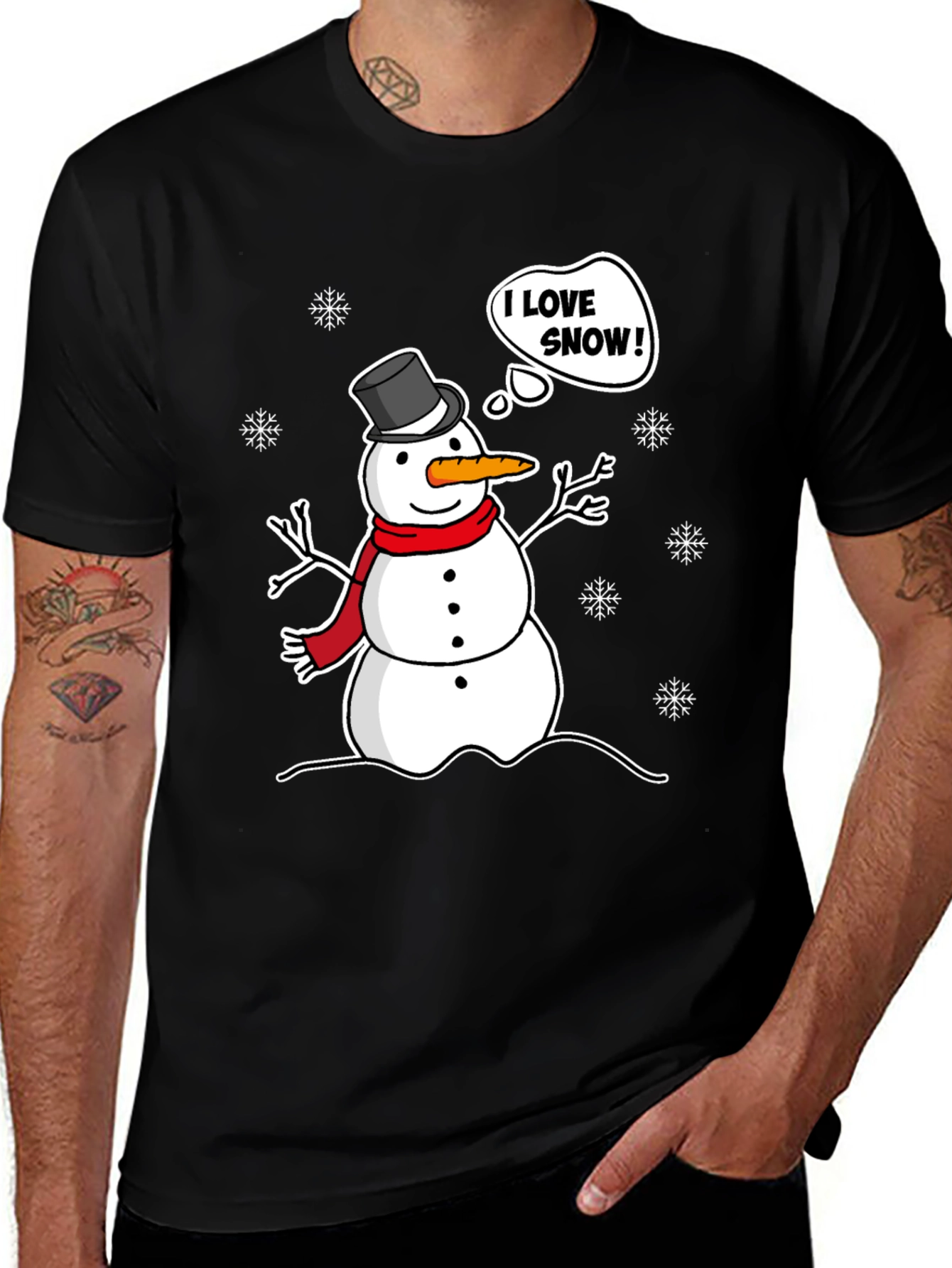 Variant 21 of I Love Snow! Funny Holiday Snowman Graphic T-Shirt
