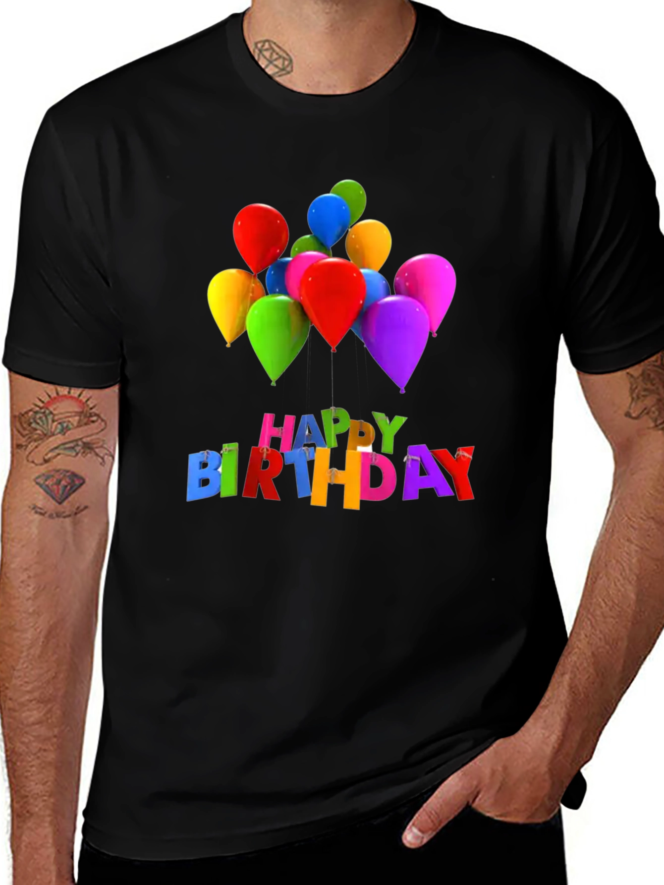 Variant 7 of Happy Birthday Balloons Graphic Tee - Black