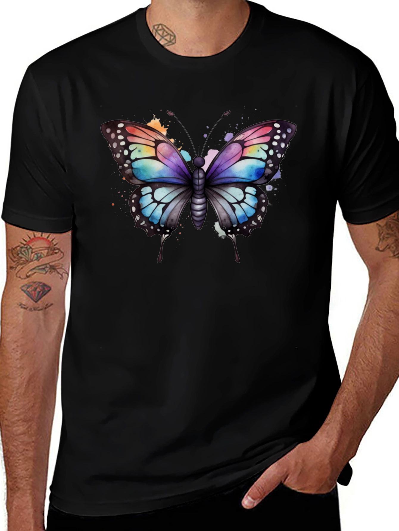 Variant 10 of Butterfly Watercolor Graphic Tee - Soft Black Cotton Blend