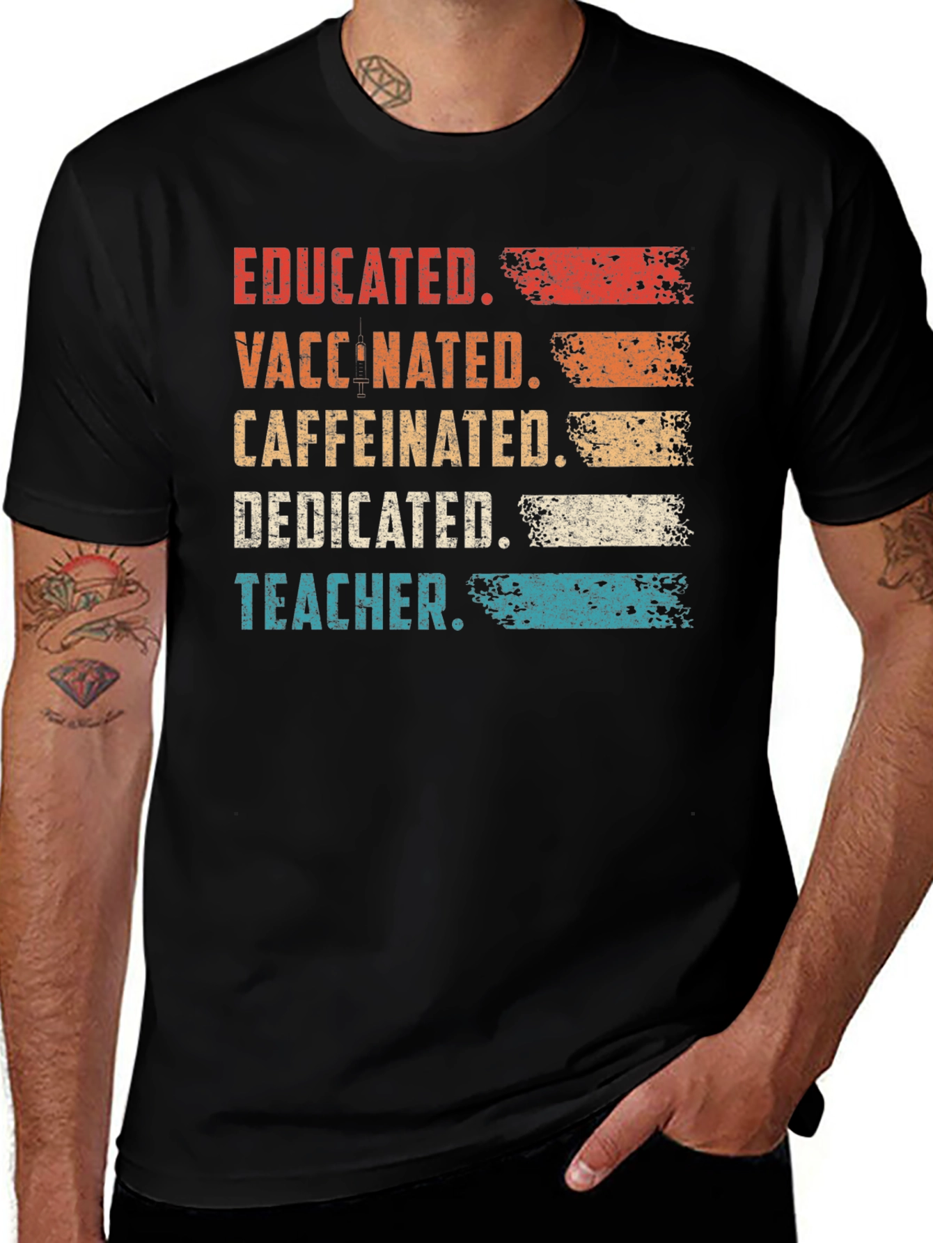 Variant 26 of Educated Vaccinated Caffeinated Teacher T-Shirt