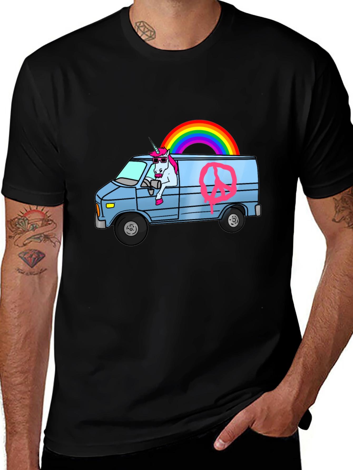 Variant 5 of Unicorn Van Graphic Tee - Black Cotton T-Shirt