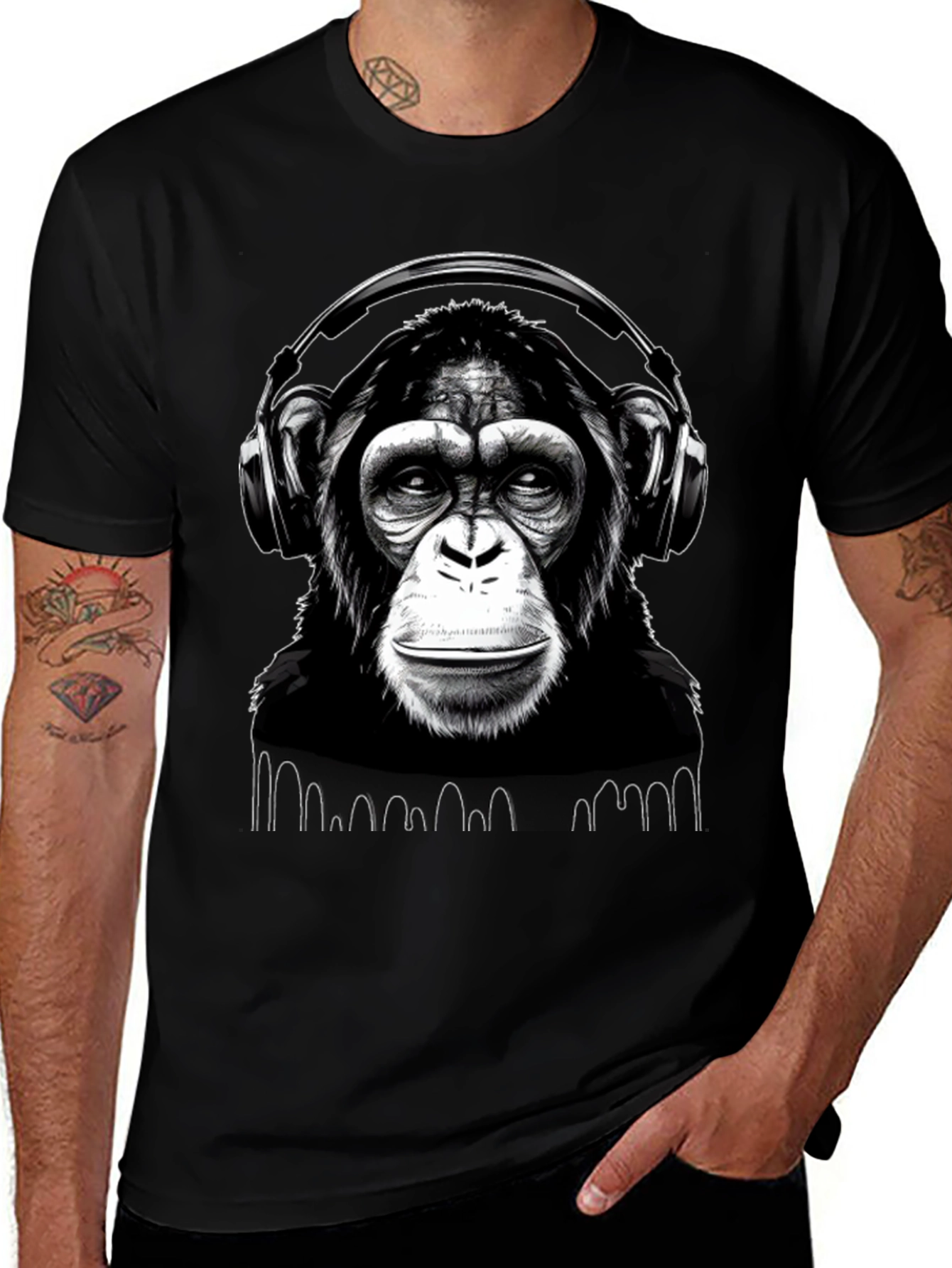 Variant 5 of DJ Monkey T-Shirt - Black Graphic Tee