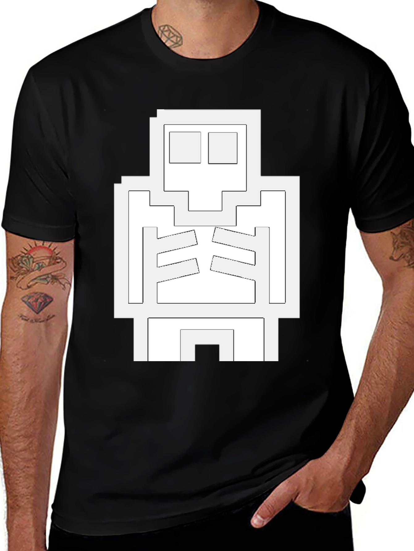 Variant 13 of Pixel Skeleton Black T-Shirt - Gamer Style Tee