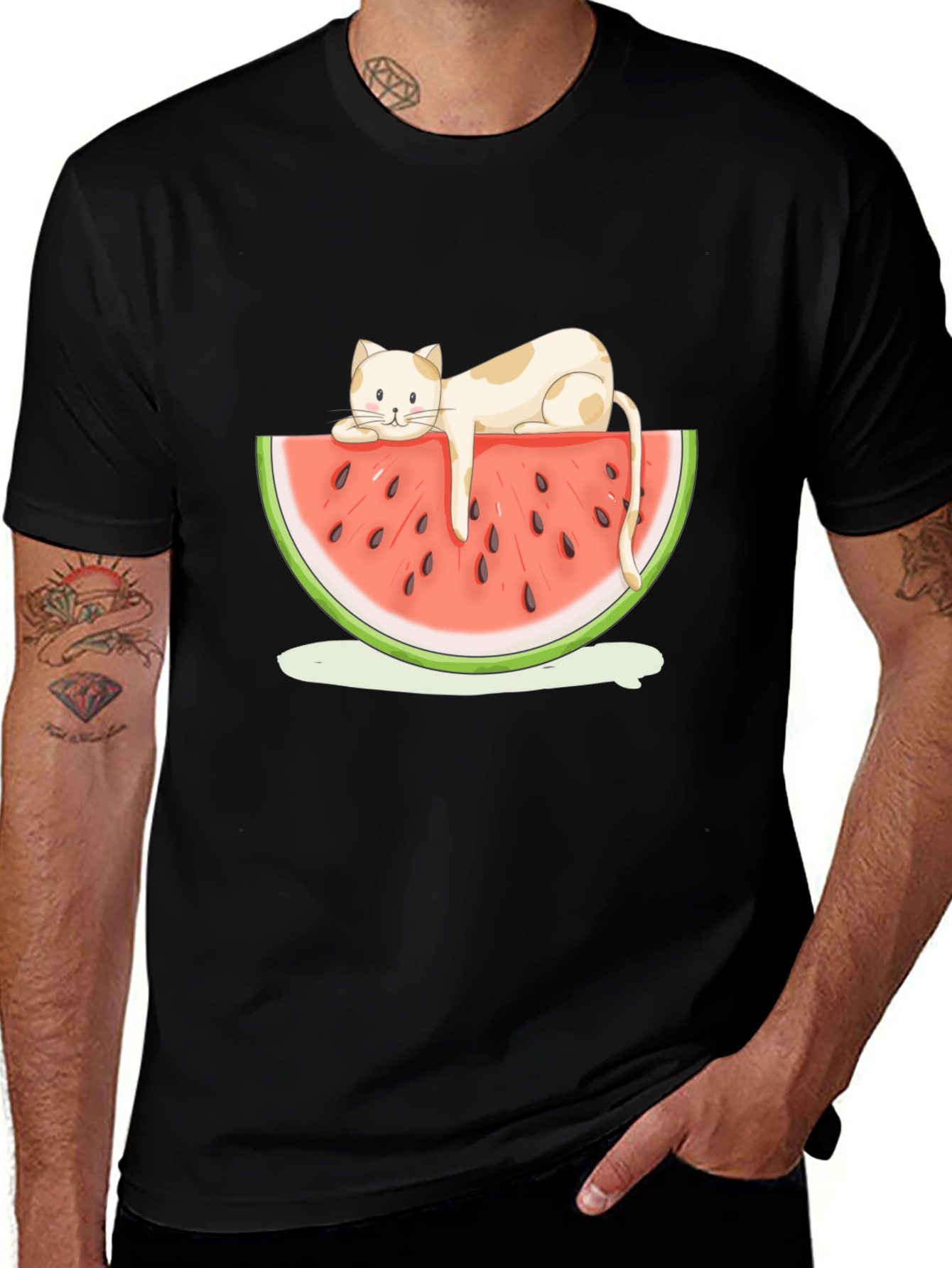 Variant 12 of Cool Cat Watermelon T-Shirt - Unique Graphic Tee