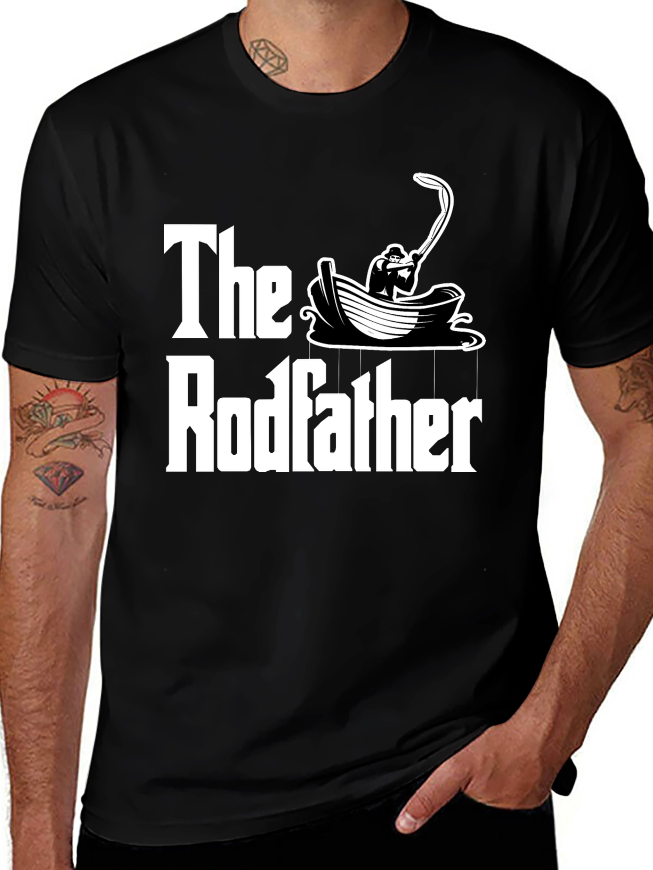 Variant 9 of The Rodfather T-Shirt Fishing Design