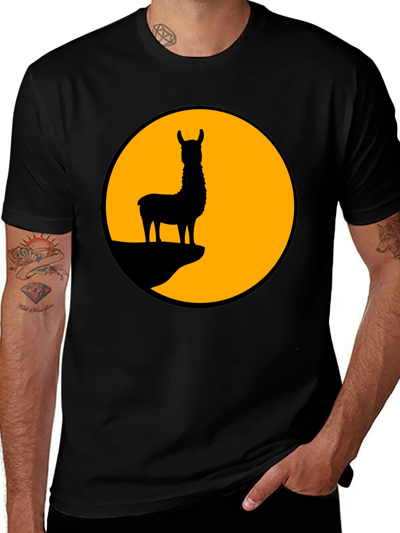 Variant 26 of Llama Silhouette Graphic Tee - Black Cotton T-Shirt