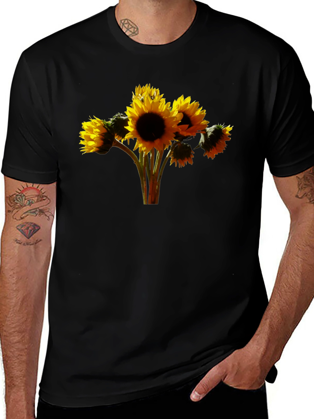 Variant 17 of Sunflower Bouquet Graphic Tee - Black Cotton Blend