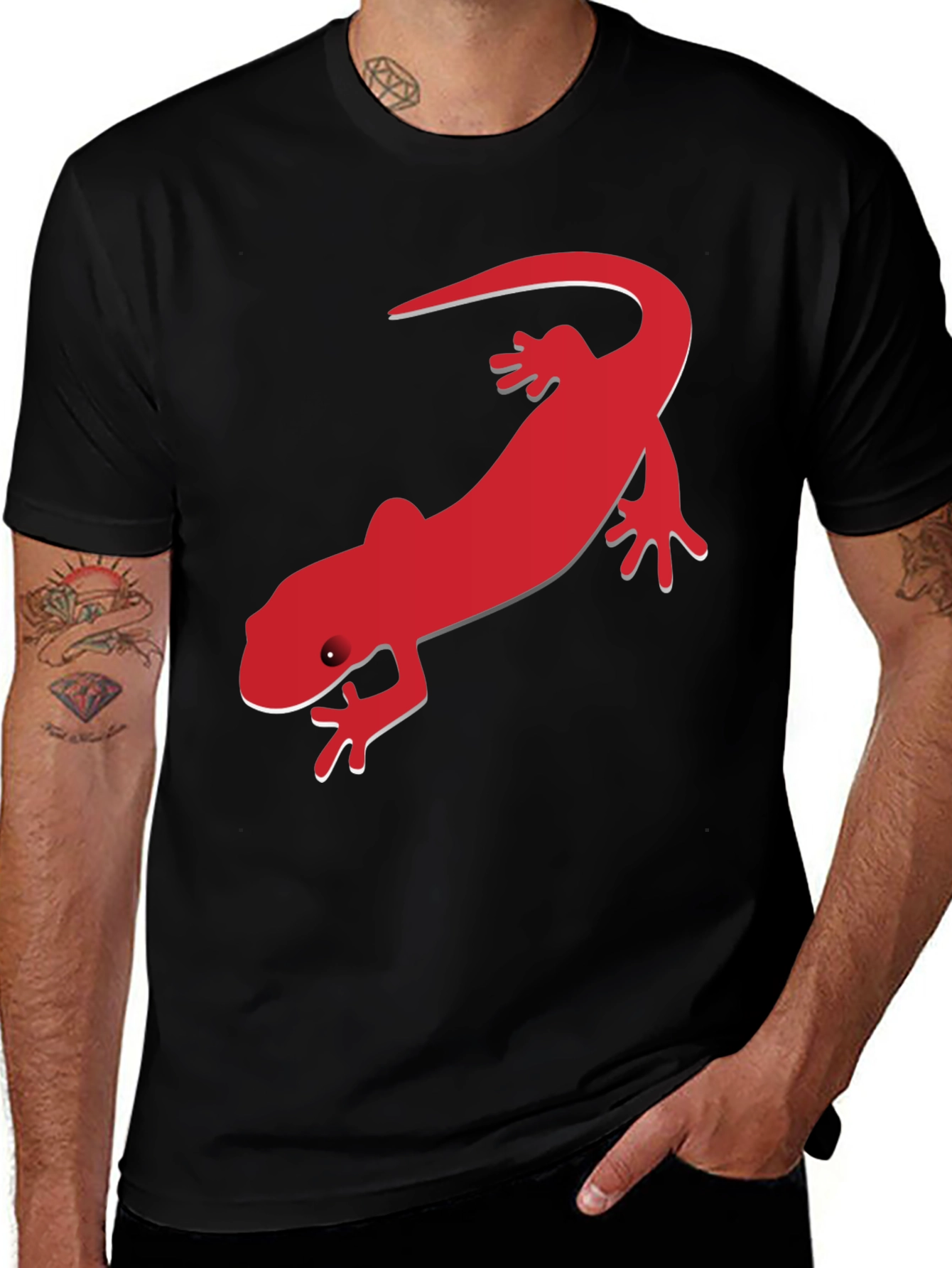 Variant 8 of Men's Black T-Shirt with Red Lizard Print