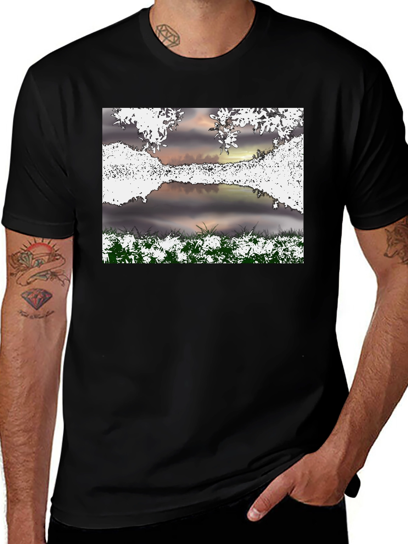 Black Nature Scene Graphic T-Shirt main image