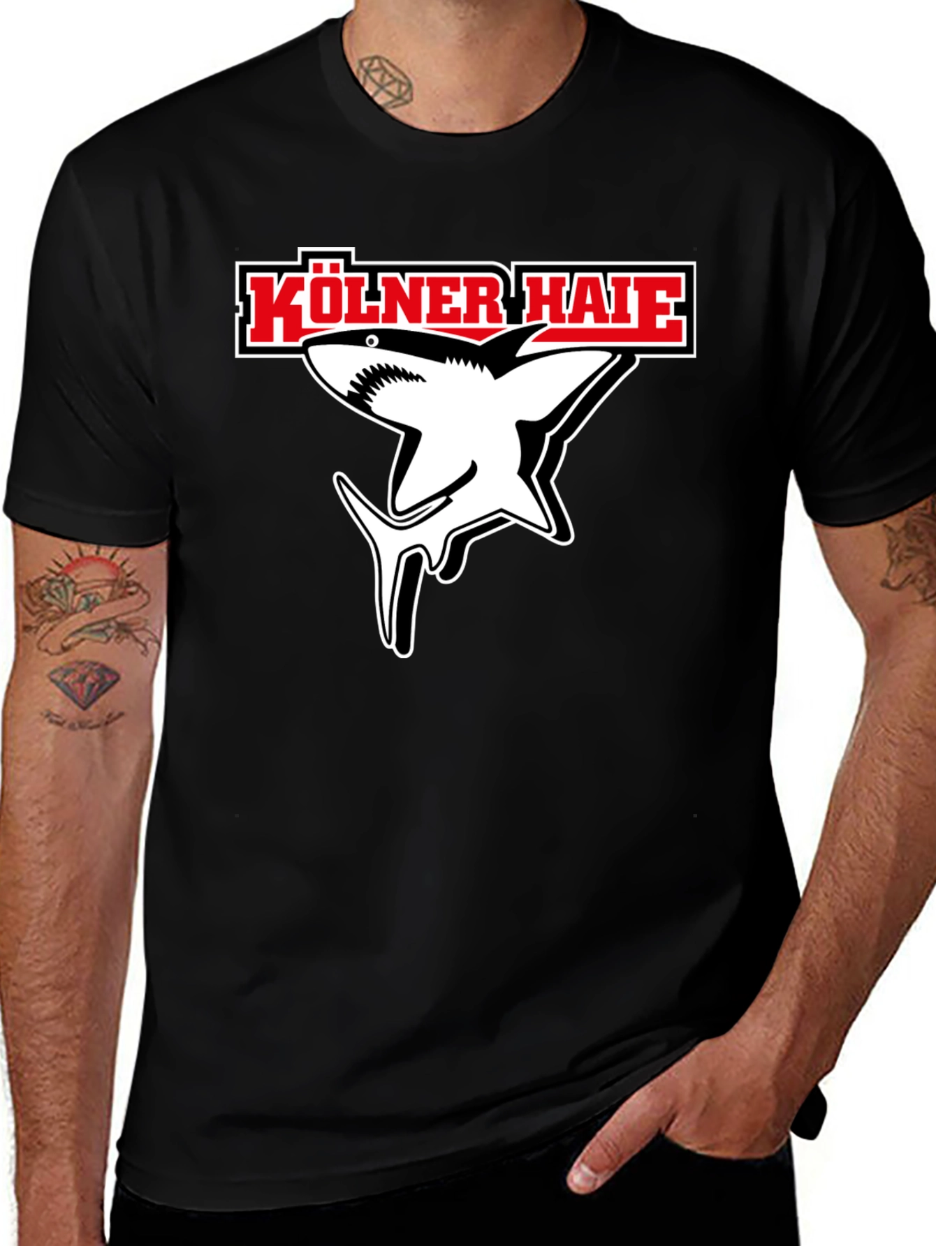 Kölner Haie Shark Graphic Tee - Black Cotton Shirt