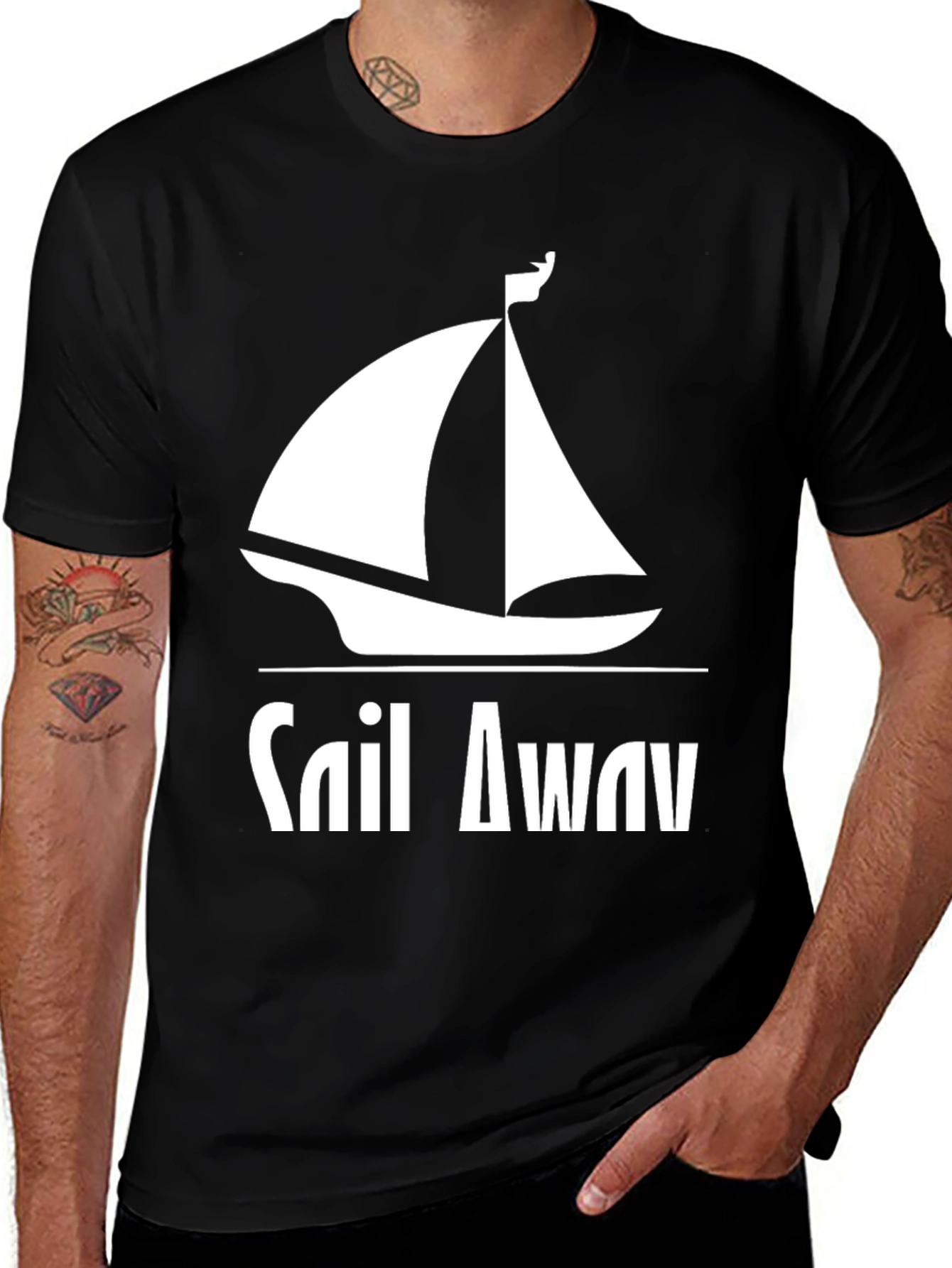 Variant 27 of Sail Away T-Shirt - Black Cotton Boat Graphic Tee