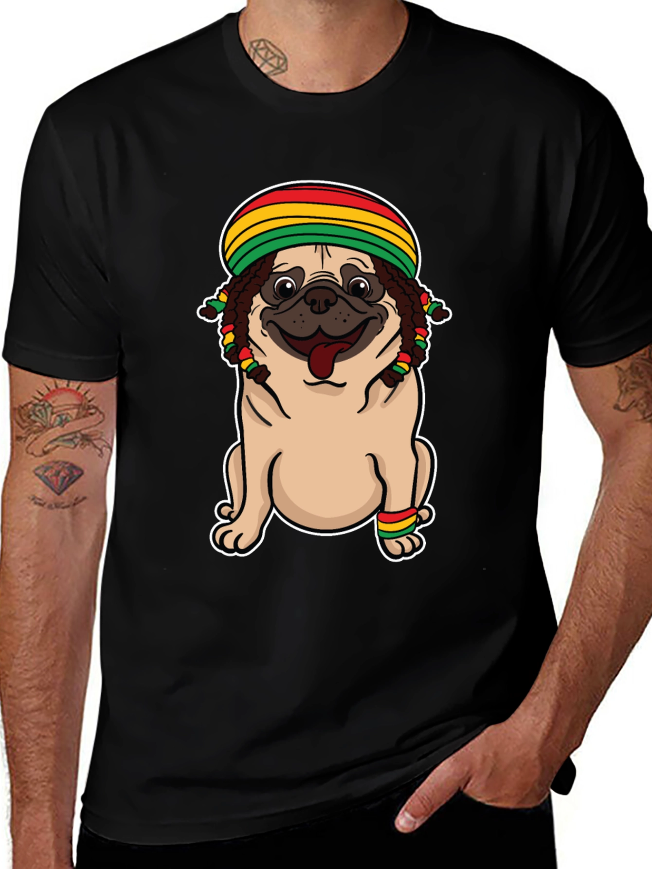 Rasta Pug Graphic Tee - Reggae Dog T-Shirt