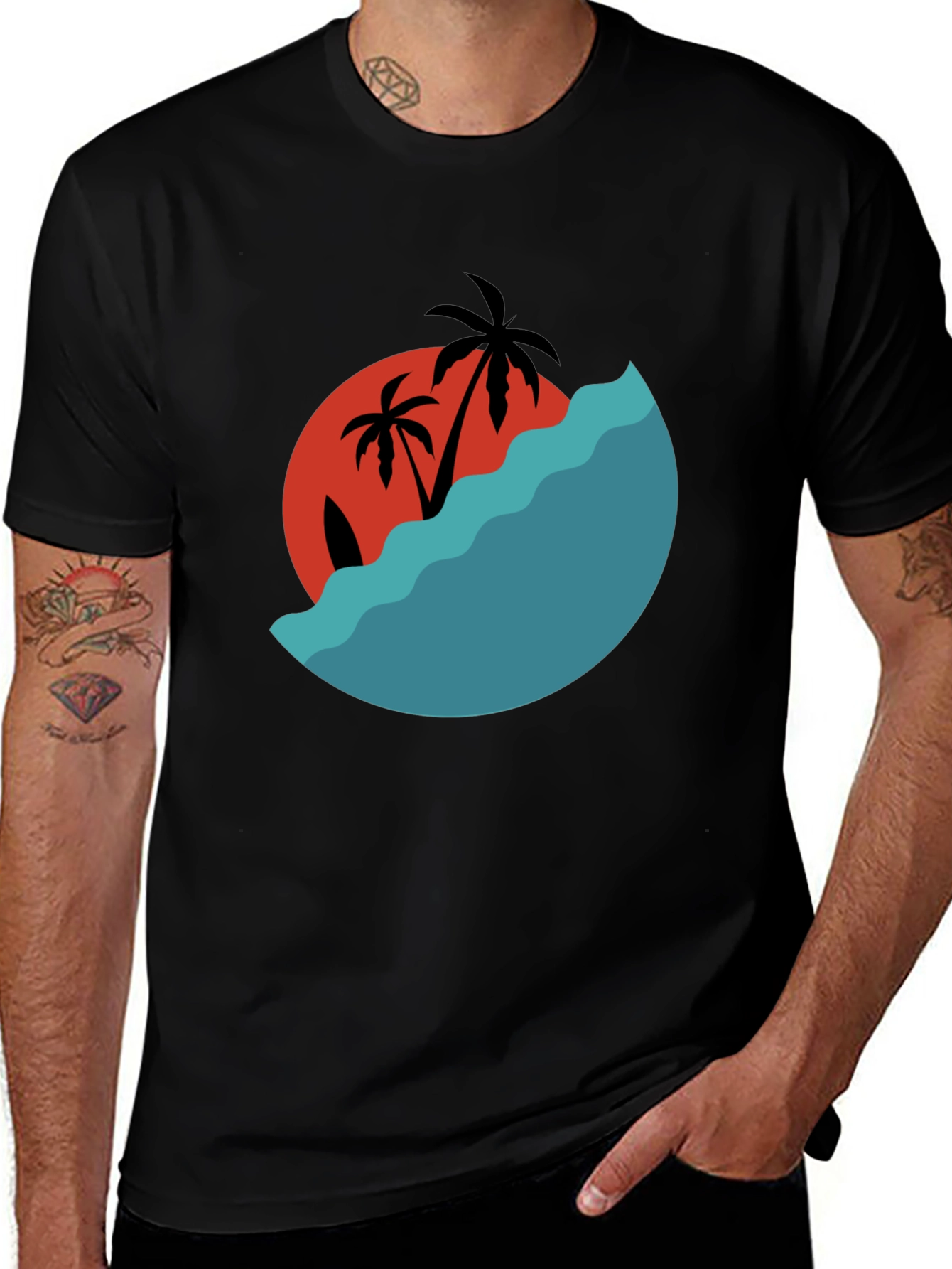 Variant 22 of Tropical Sunset Graphic Tee - Black Cotton Comfort
