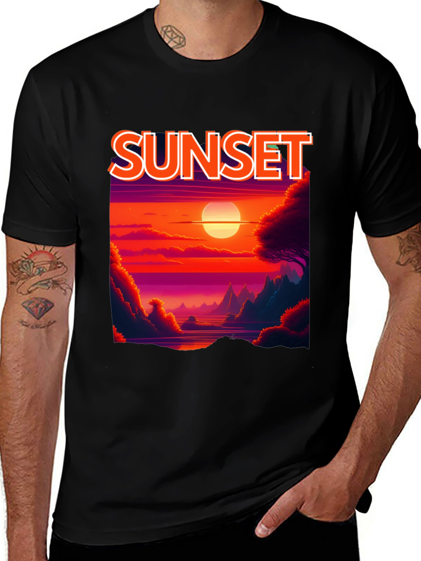 Variant 8 of Sunset Graphic T-Shirt - Vibrant Landscape Tee