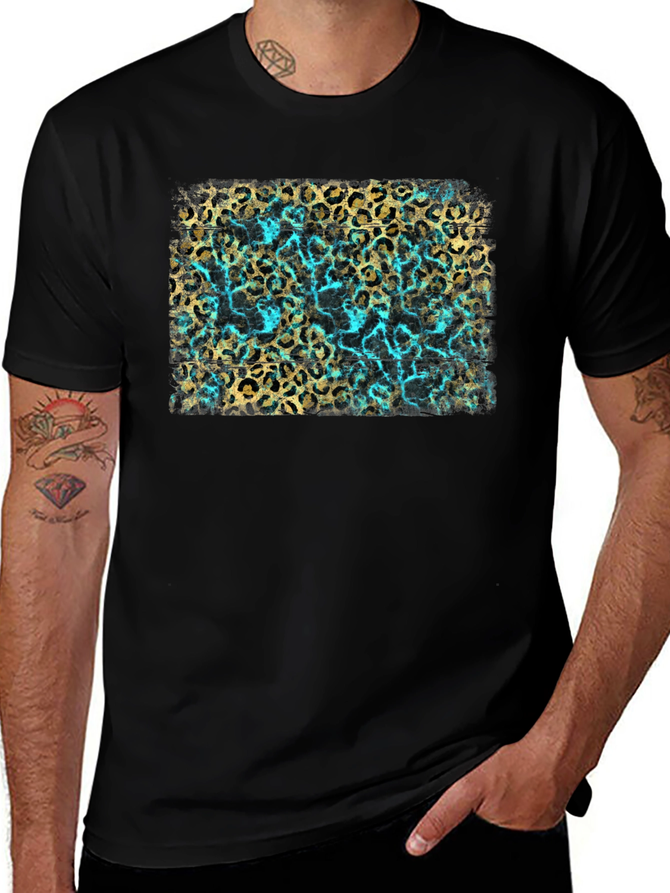 Variant 4 of Leopard Print & Turquoise Graphic Tee