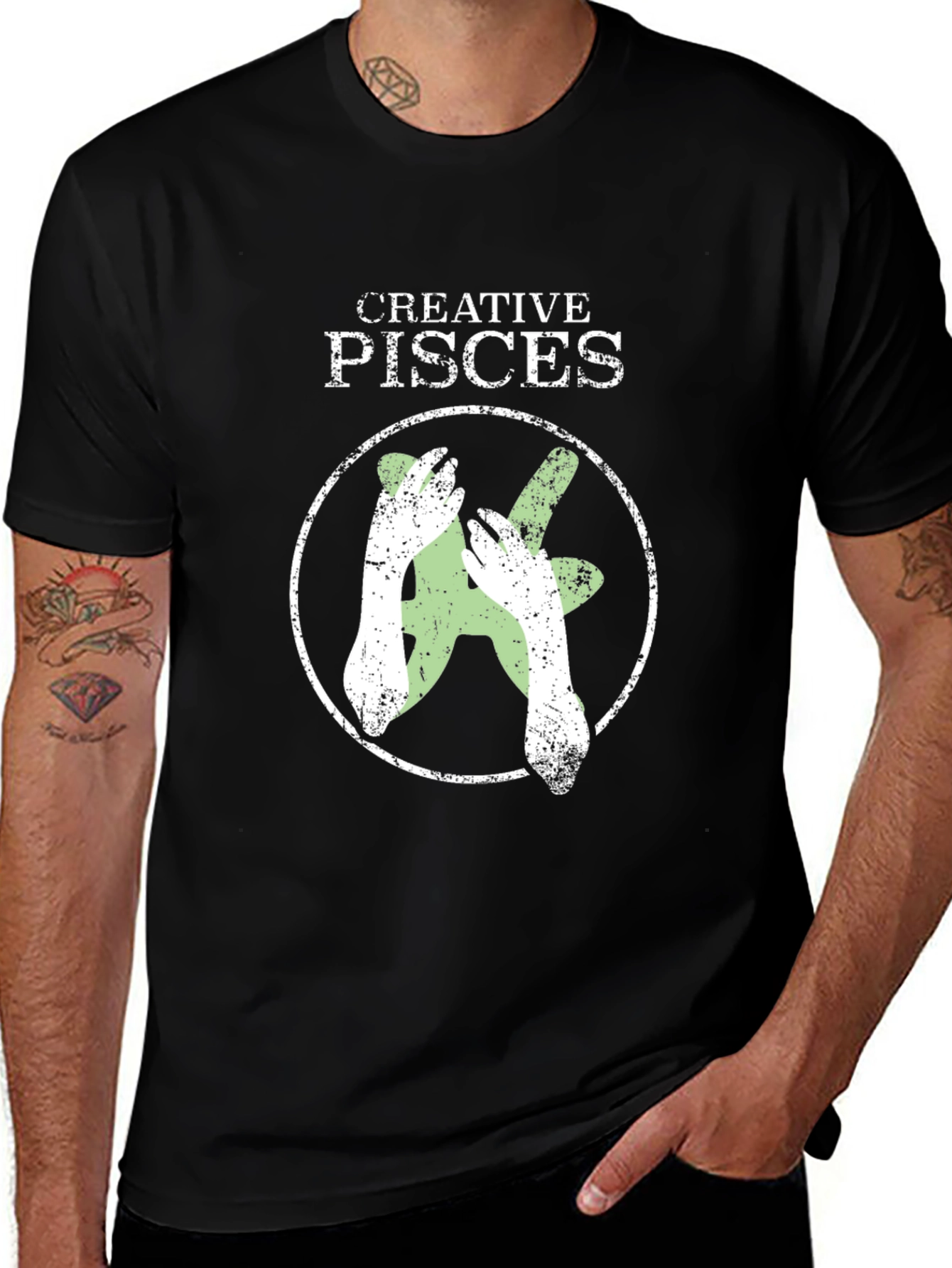 Variant 15 of Creative Pisces Zodiac Graphic Tee - Black