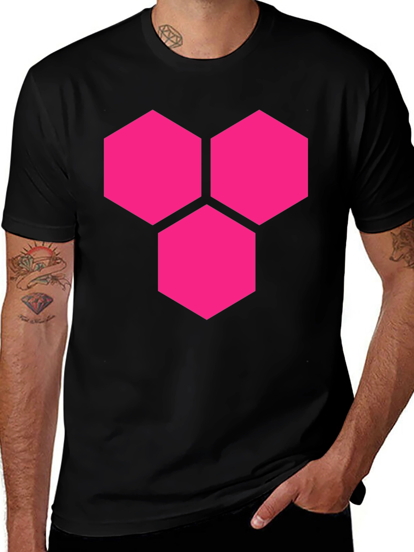Hexagon Cluster Graphic Tee - Bold Style, Black Shirt
