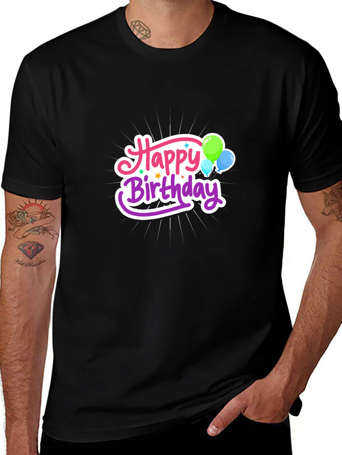 Variant 20 of Happy Birthday Graphic Black T-Shirt