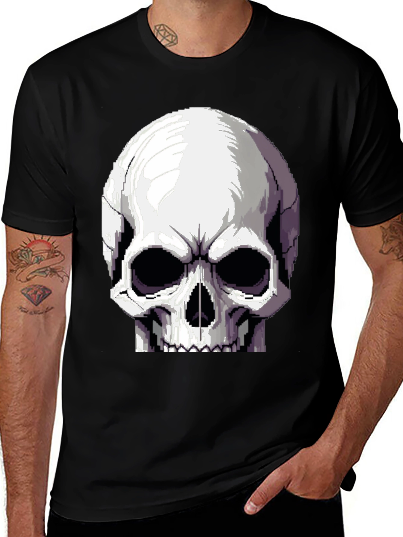 Variant 10 of Pixelated Skull Graphic T-Shirt - Retro Gaming Style
