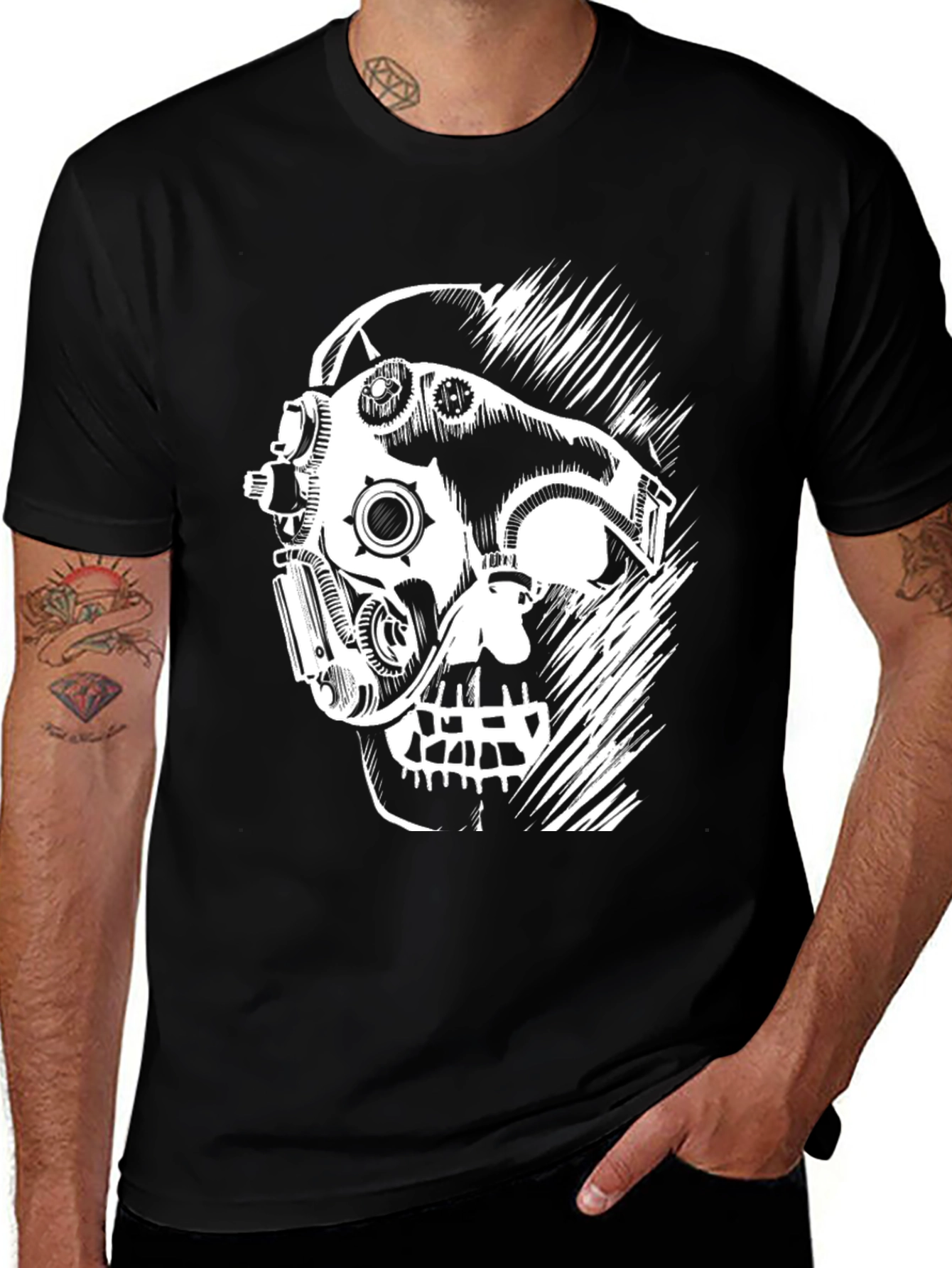 Variant 21 of Steampunk Skull Graphic Tee - Cool Black T-Shirt
