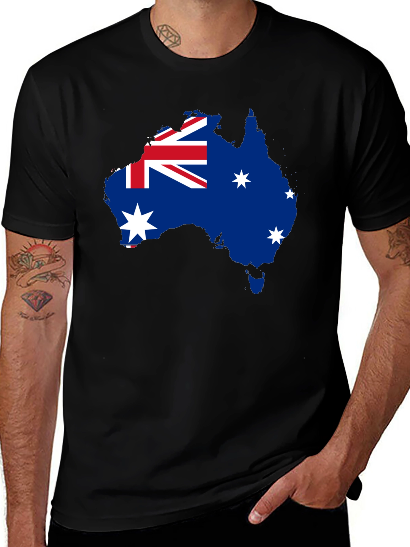 Australia Flag Map Black T-Shirt