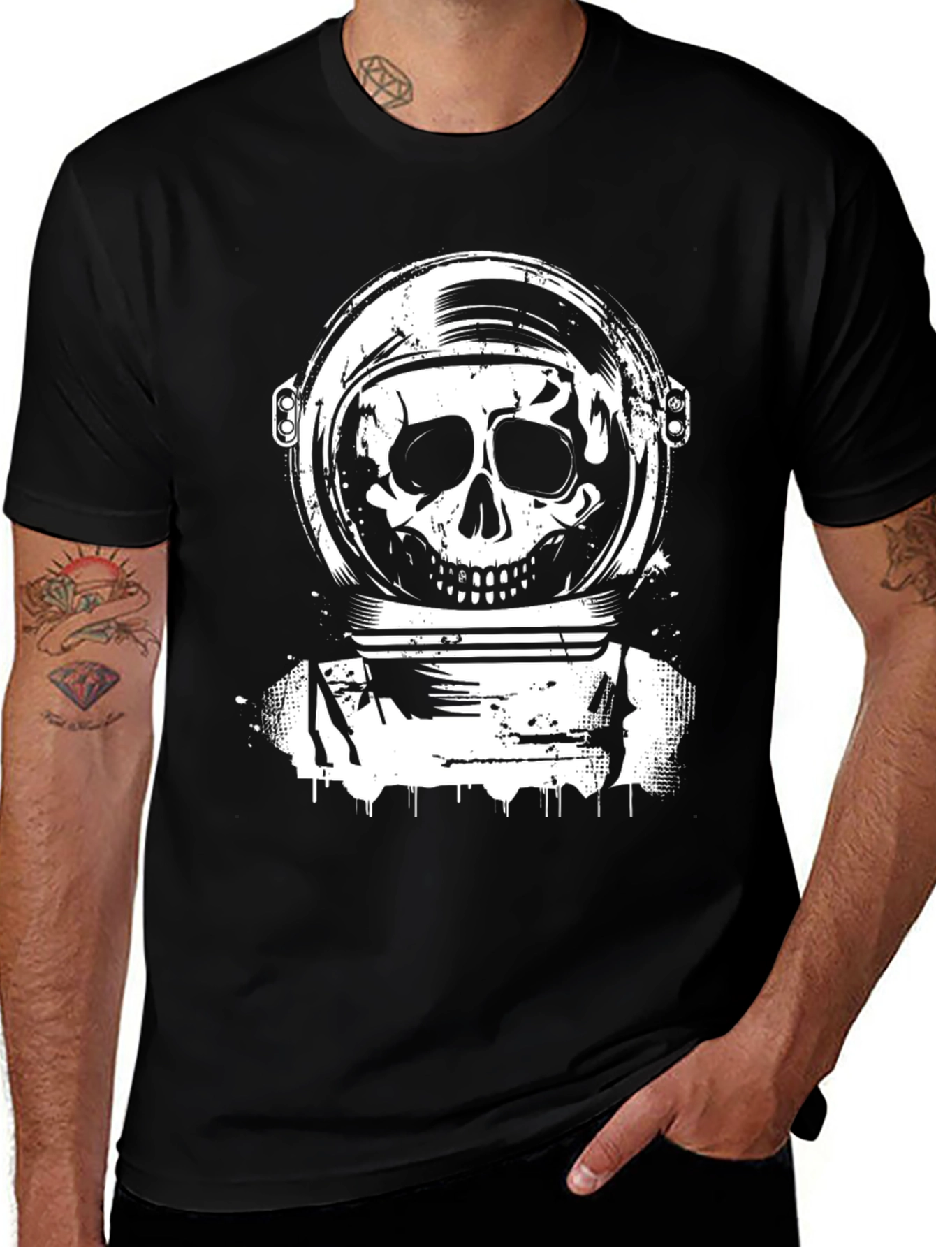 Variant 8 of Astronaut Skull Graphic Tee - Black Cotton T-Shirt