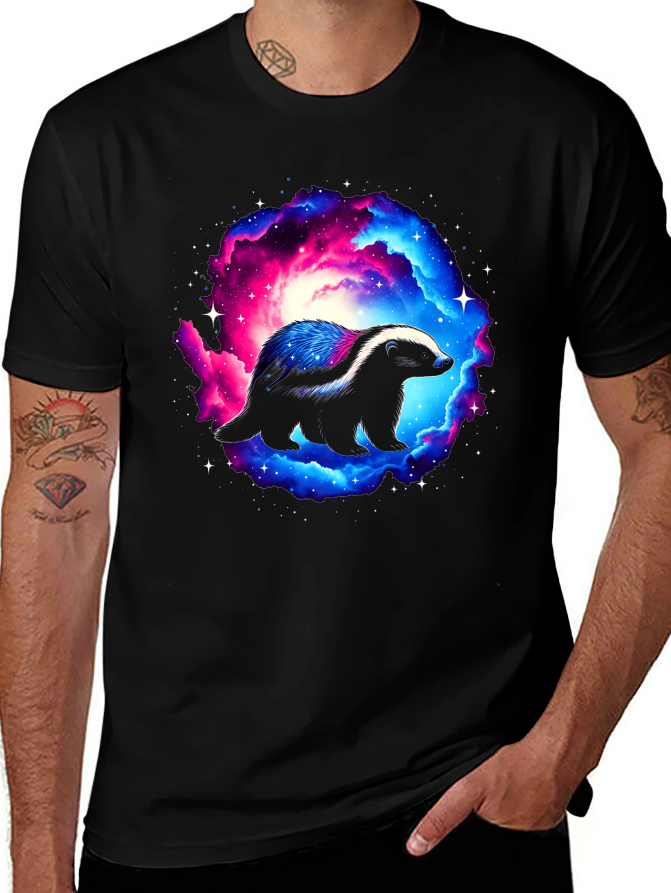 Variant 20 of Galaxy Skunk Graphic Tee - Trendy Space Design
