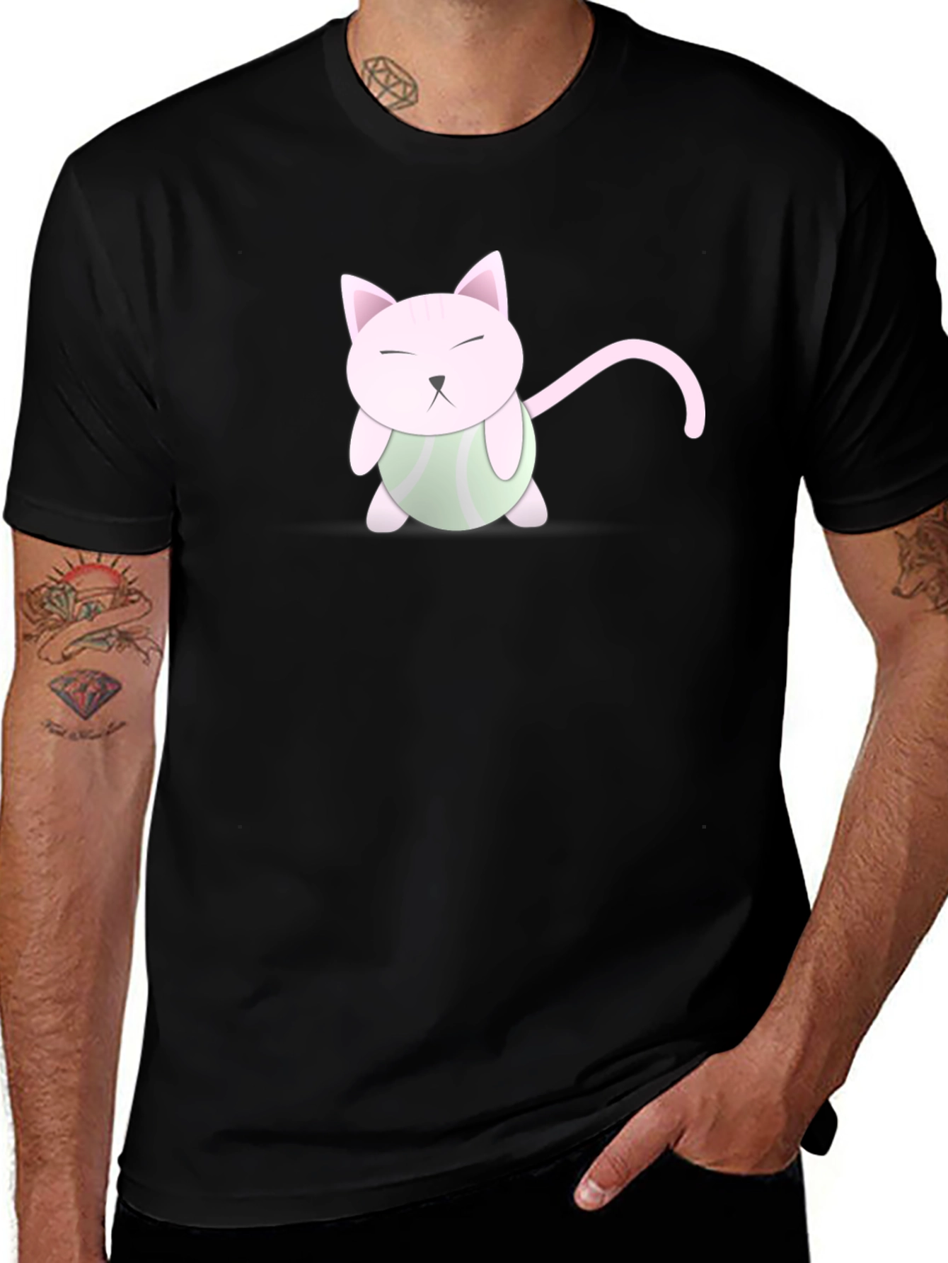 Variant 18 of Cute Cartoon Cat Graphic Black T-Shirt