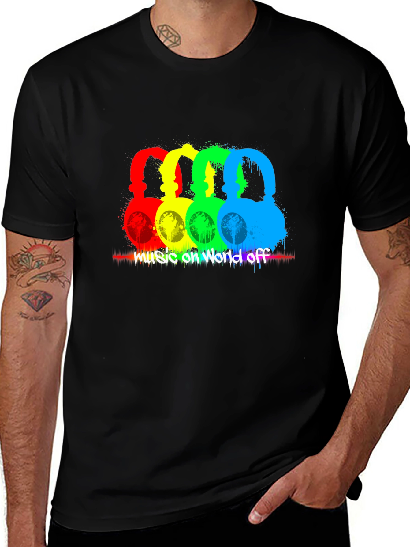 Variant 20 of Music On World Off Colorful Headphones T-Shirt
