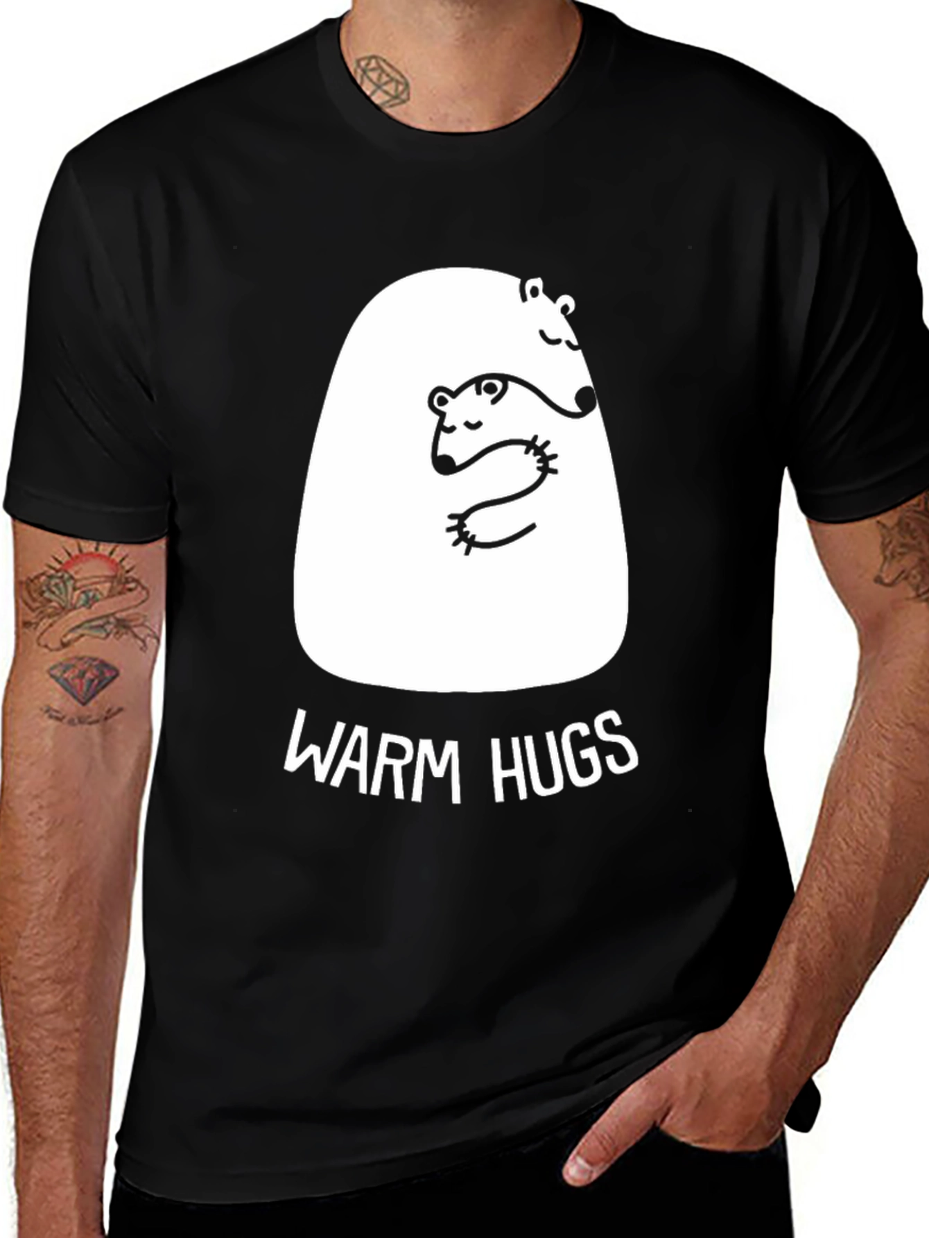 Variant 7 of Warm Hugs Bear Graphic Tee - Cute & Cozy Black T-Shirt