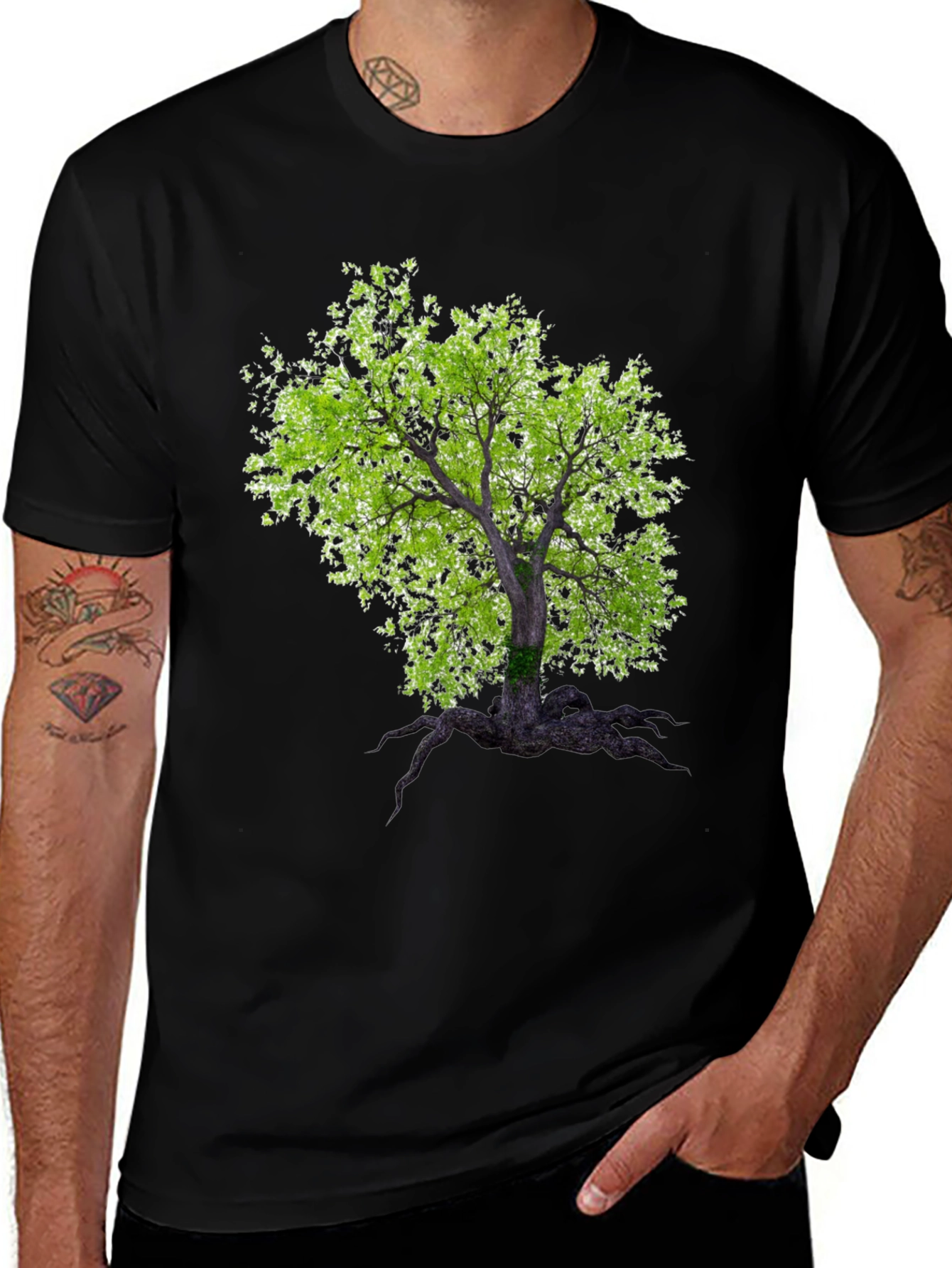 Variant 13 of Arboreal Print Black T-Shirt