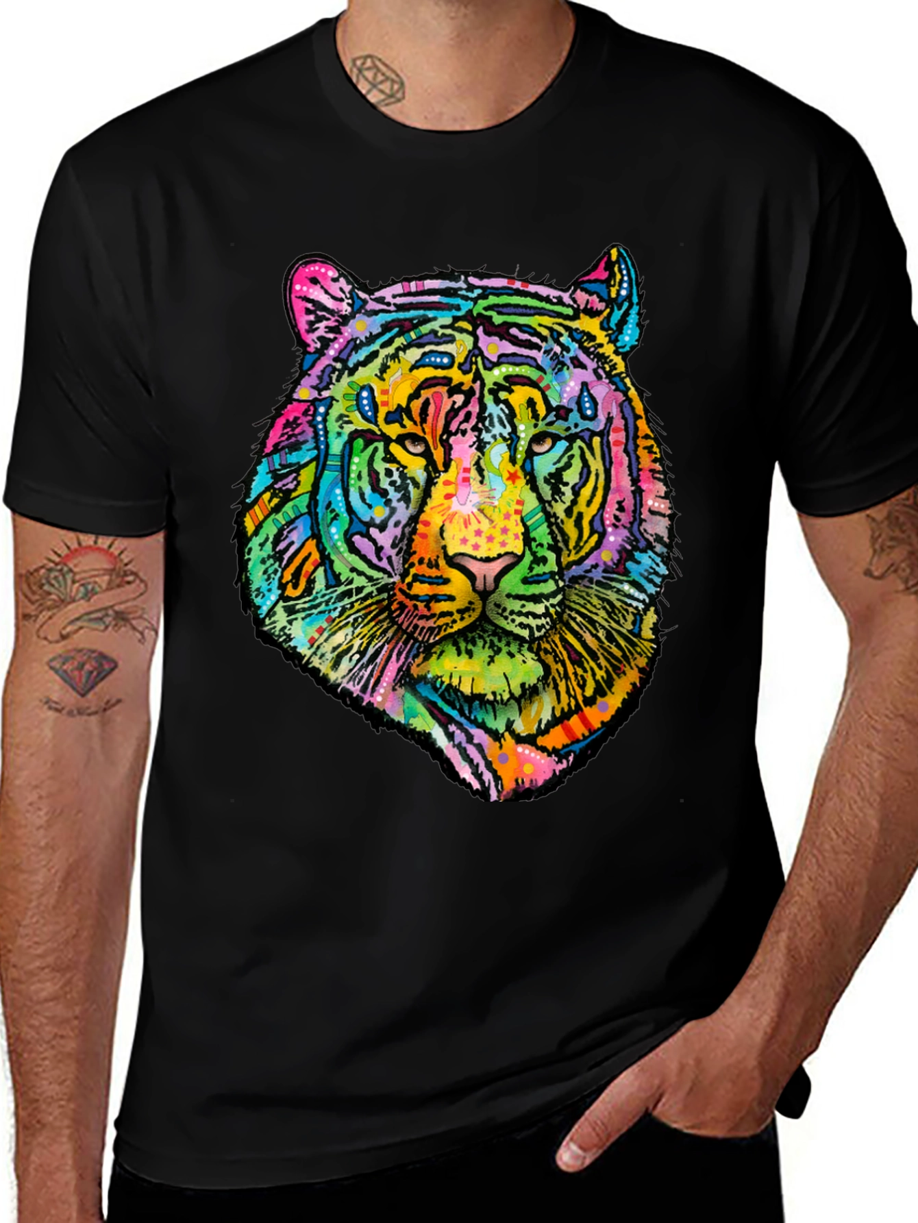 Variant 6 of Vibrant Tiger Graphic Men's Black T-Shirt