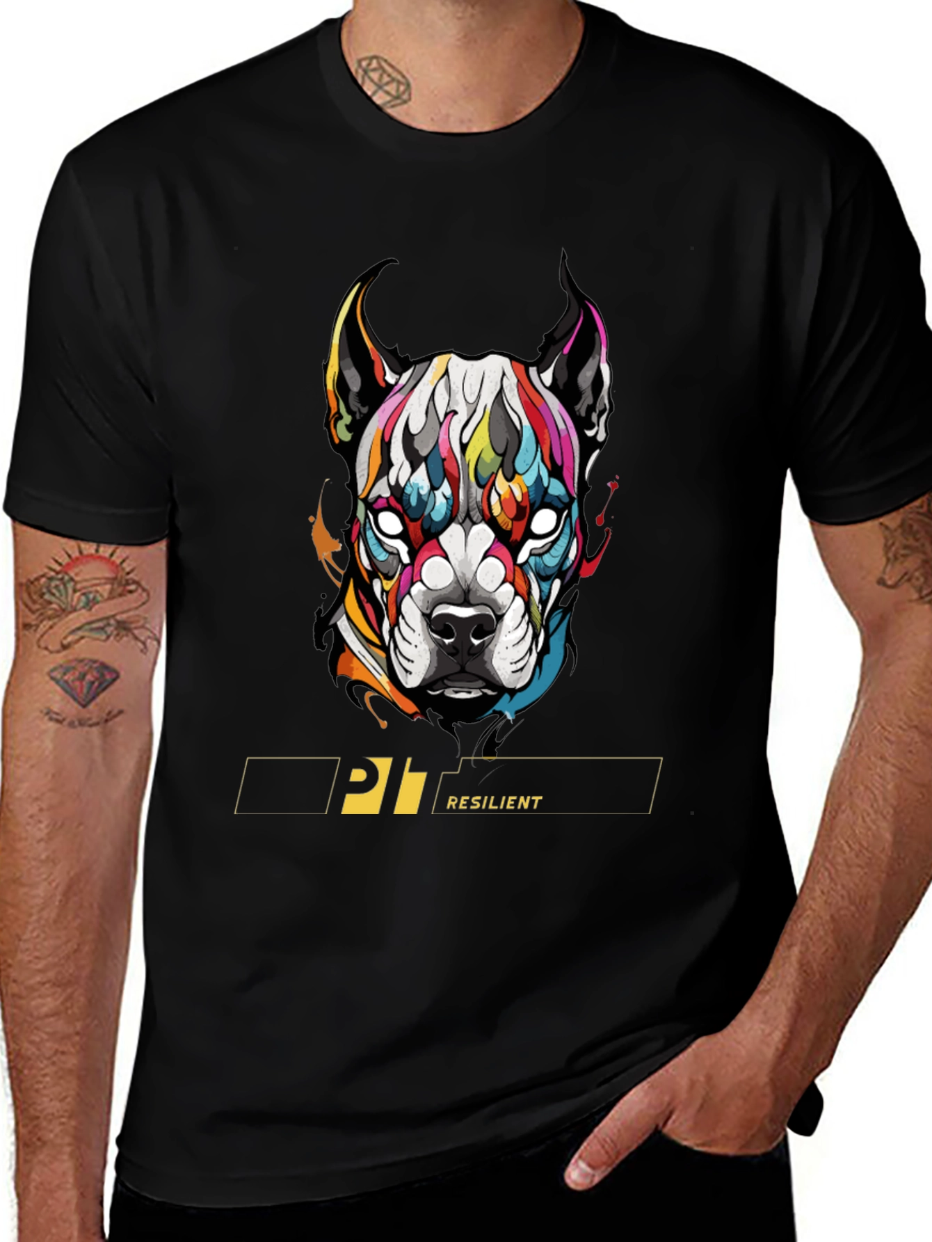 Colorful Pitbull Resilient Graphic T-Shirt