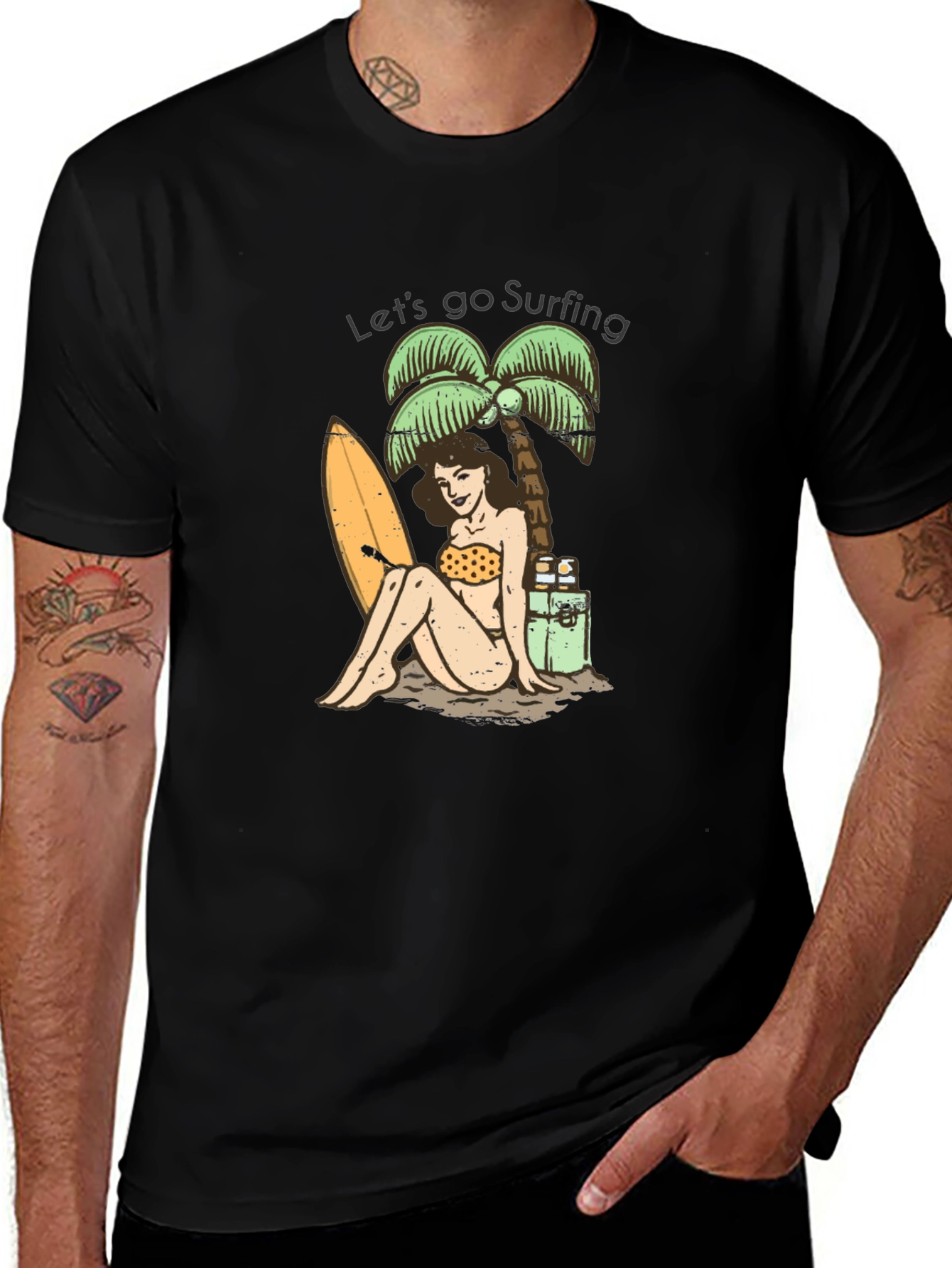 Variant 2 of Let's Go Surfing Graphic Tee - Black Cotton T-Shirt