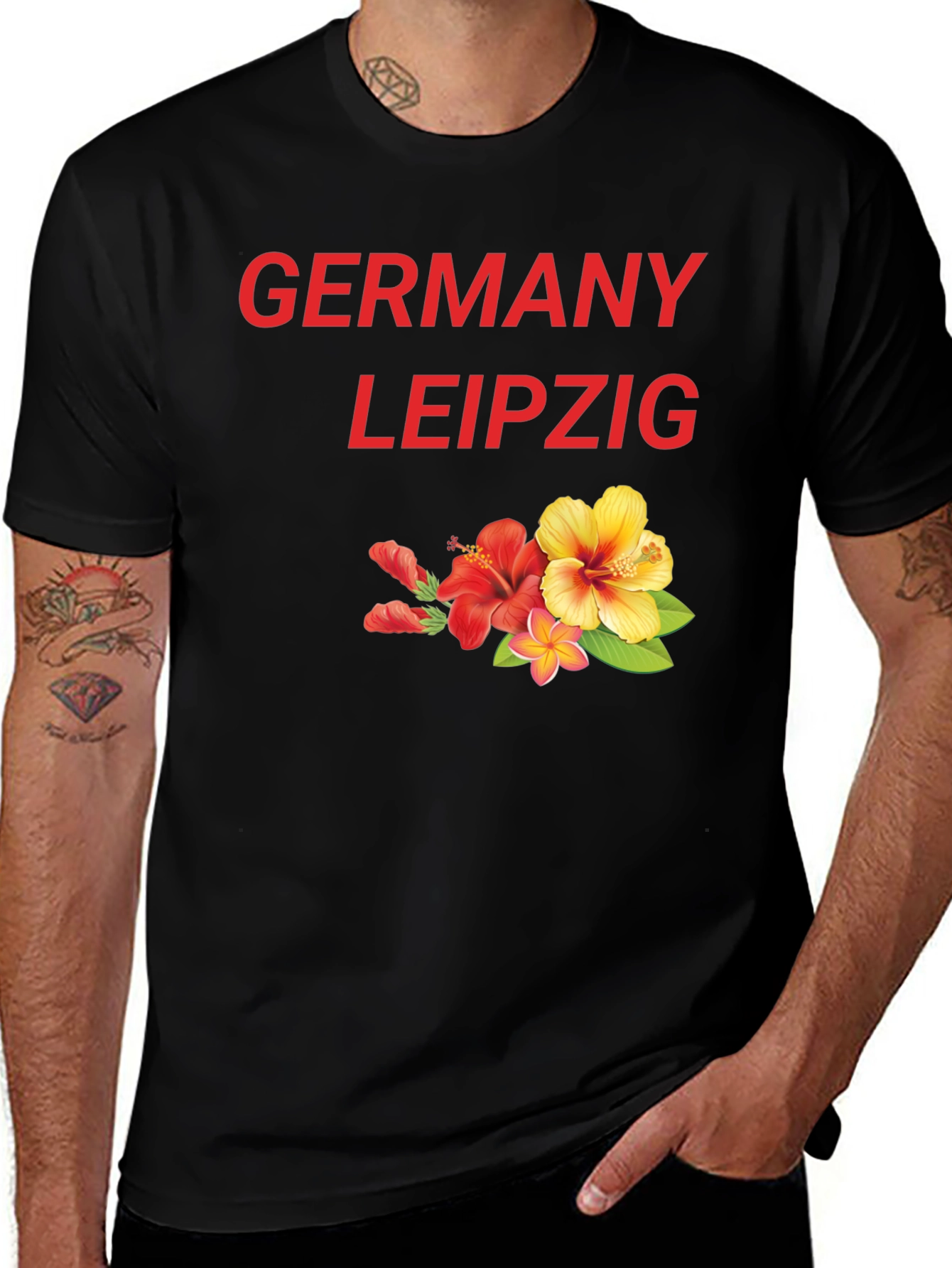 Germany Leipzig Floral Print Black T-Shirt