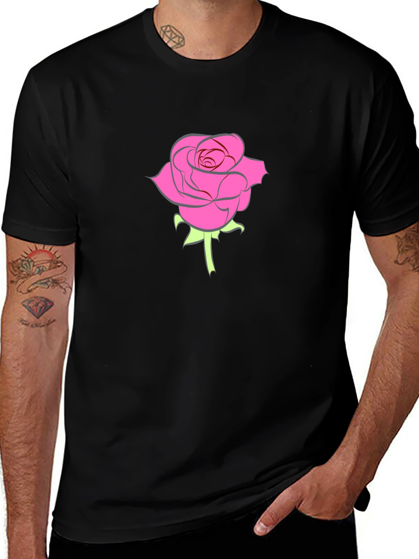 Variant 24 of Black T-Shirt with Pink Rose Graphic