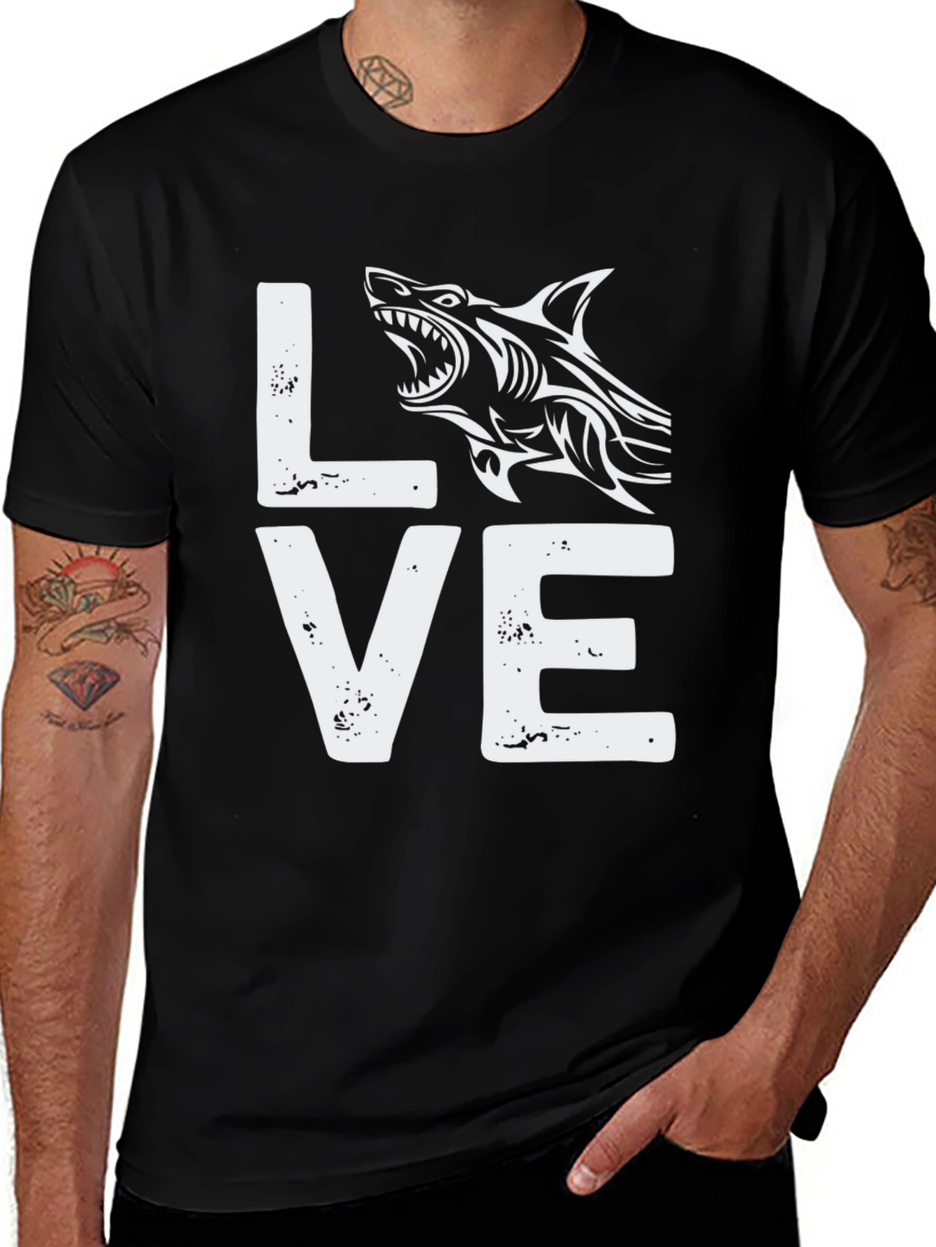 Variant 2 of Love Shark Black Cotton Graphic Tee