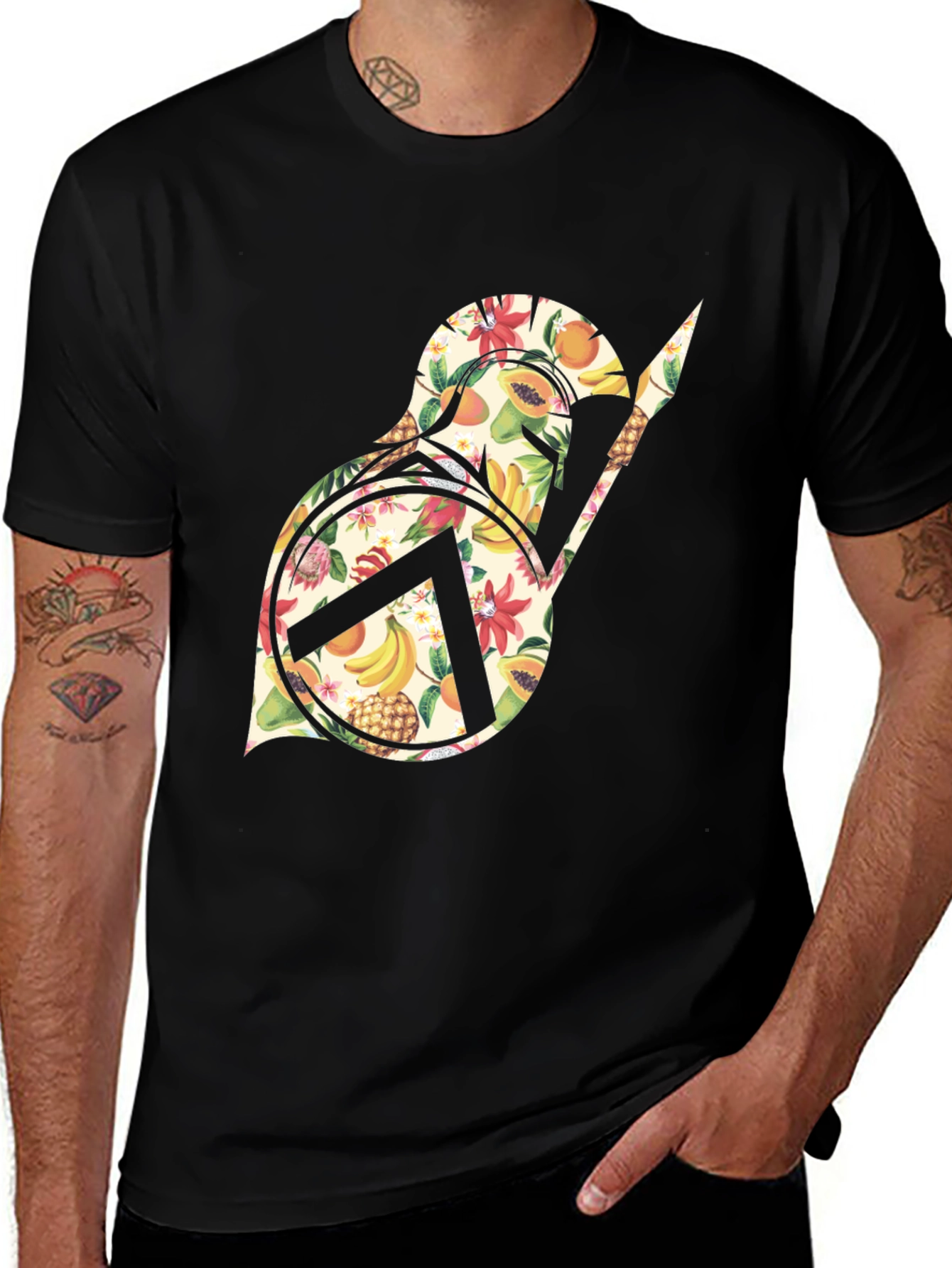 Variant 14 of Floral Spartan Helmet Graphic Black T-Shirt