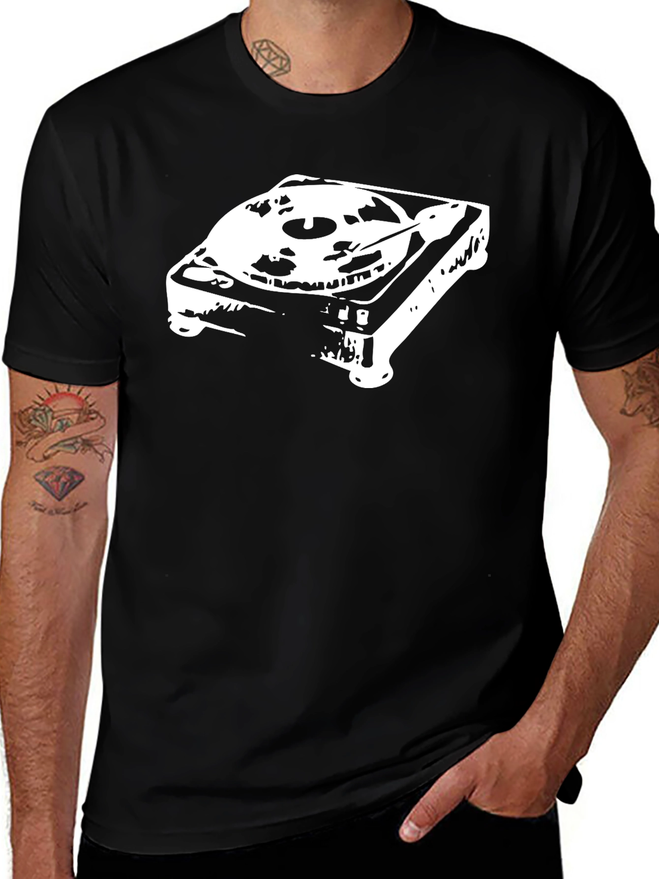 Variant 8 of Retro Turntable T-Shirt - Black, Music Lover Tee