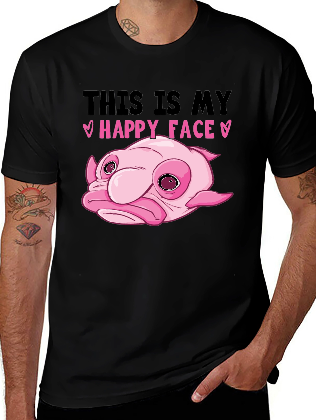 Variant 27 of Blobfish Happy Face Black T-Shirt