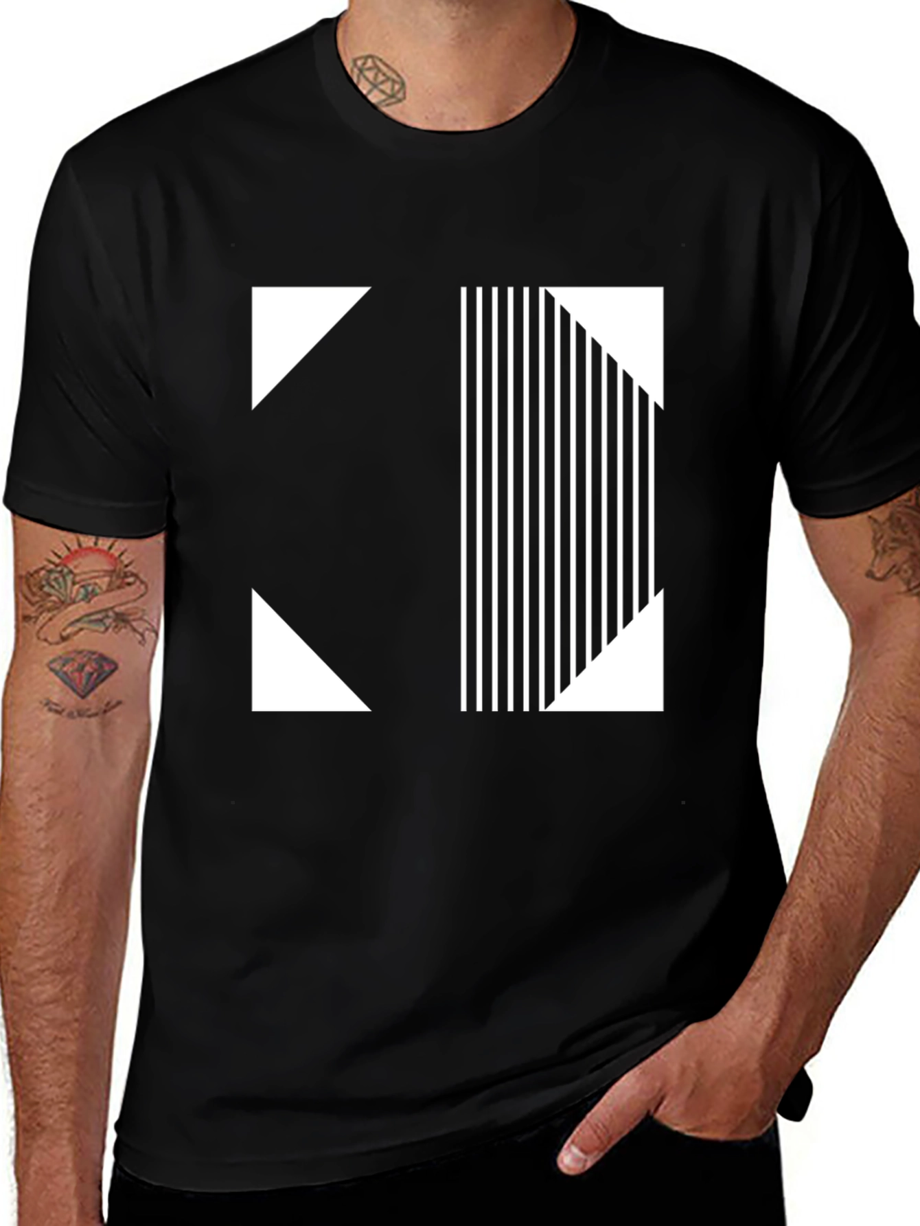 Variant 14 of Modern Graphic Tee - Black and White Geometric Design