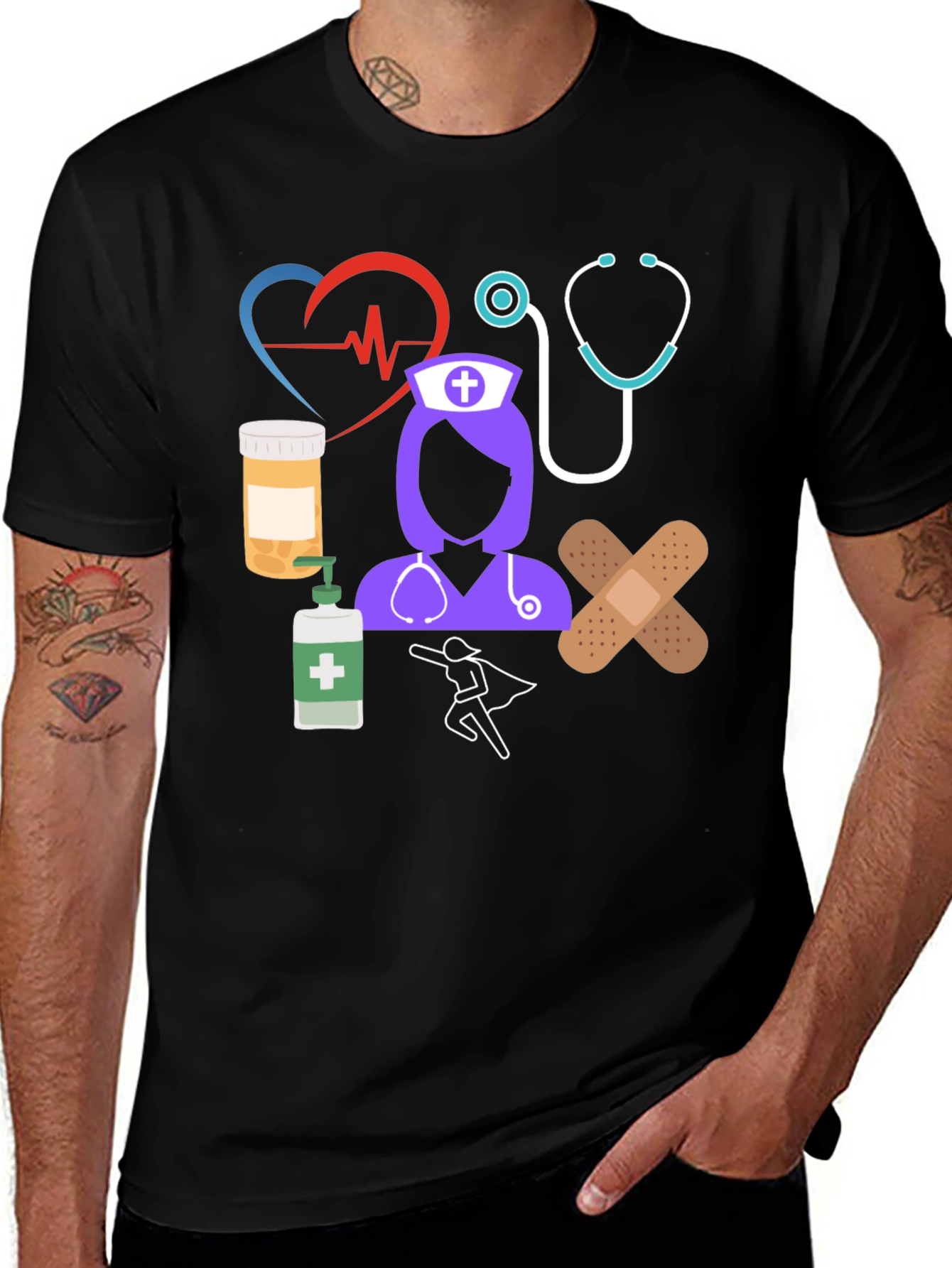 Variant 28 of Nurse Superhero Graphic T-Shirt - Essential Worker Tee