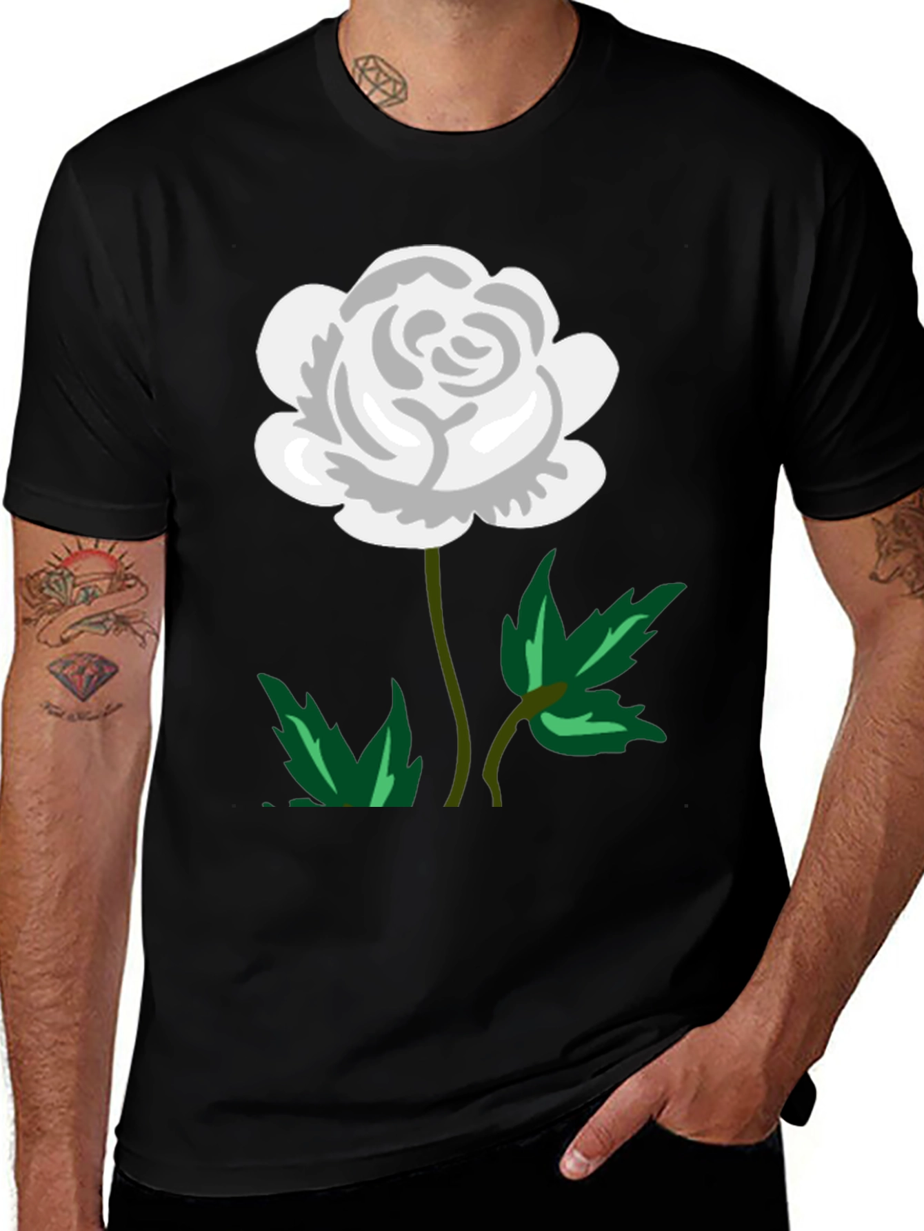 Variant 3 of White Rose Graphic Black T-Shirt