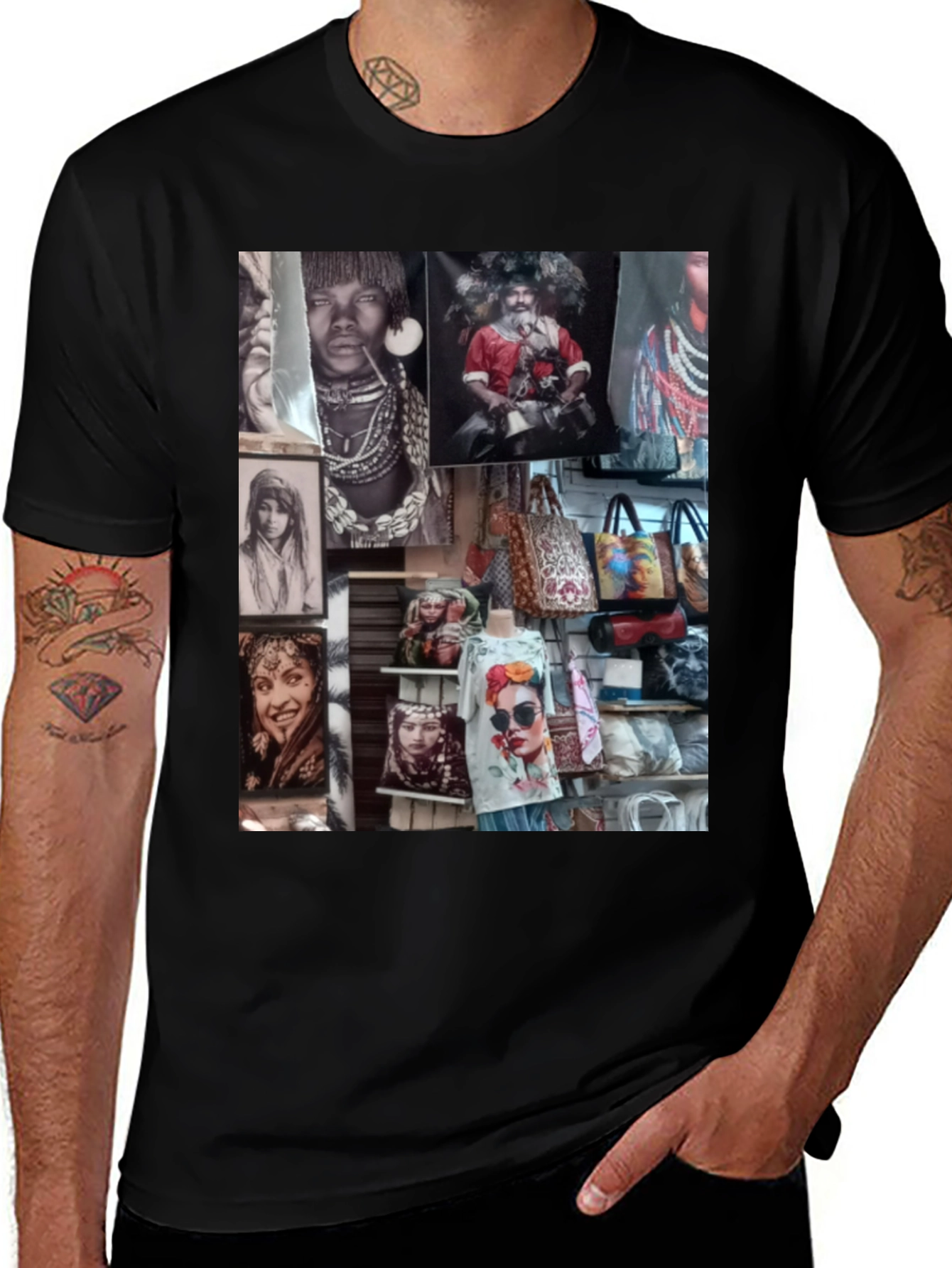 Worldly Collage Black T-Shirt