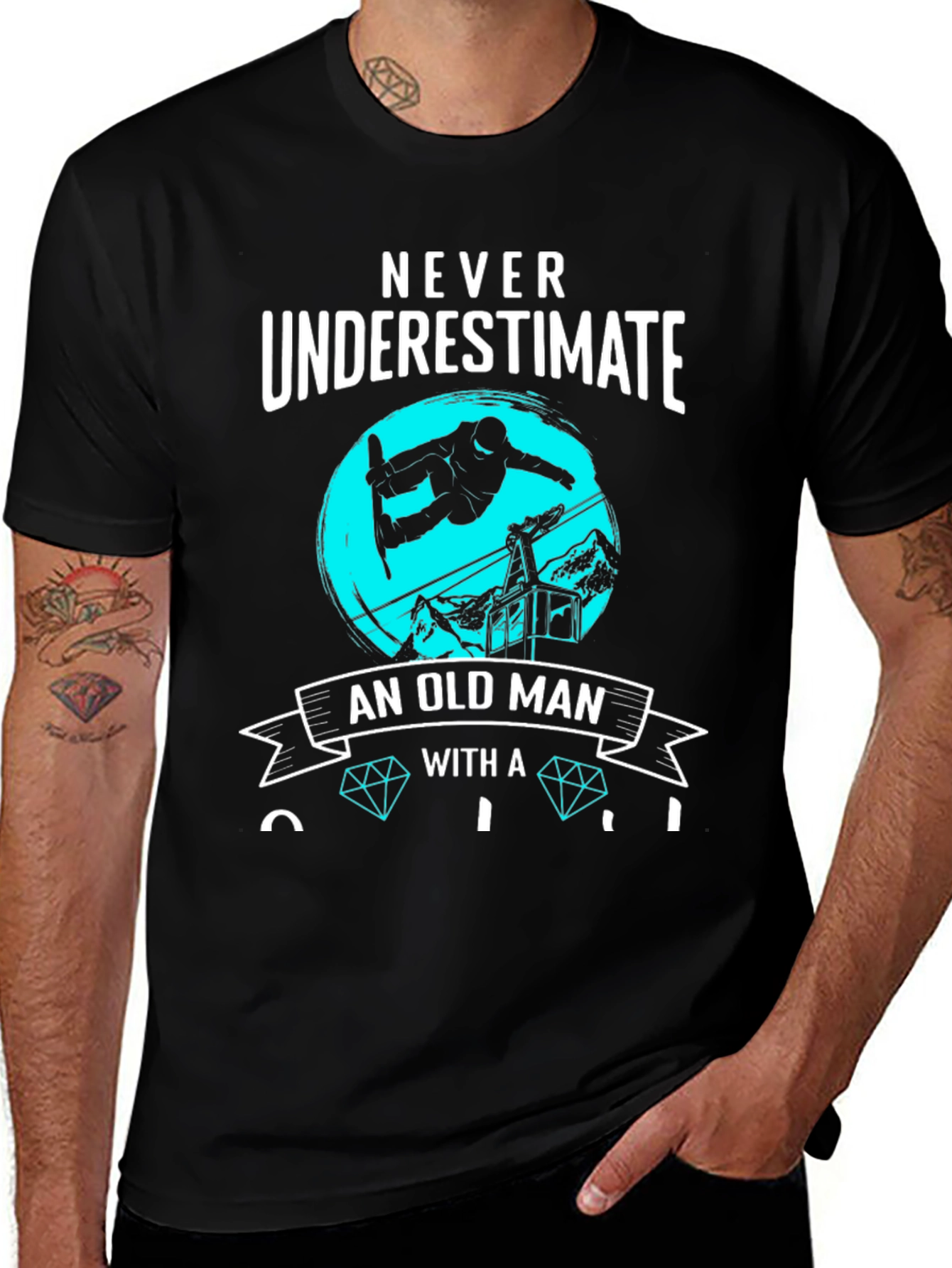 Variant 5 of Never Underestimate Old Man Snowboard T-Shirt
